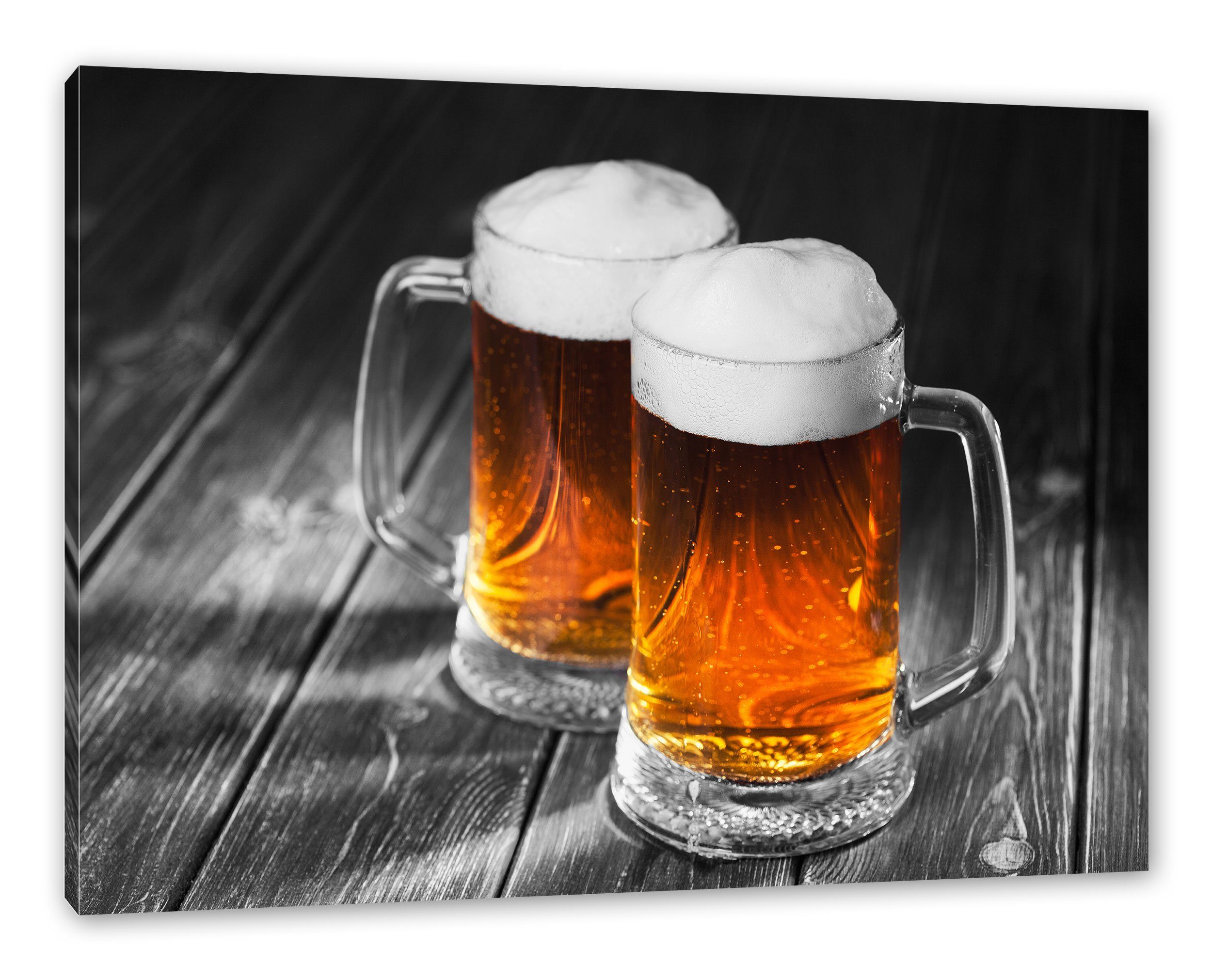 Pixxprint Leinwandbild Zwei Maßkrüge Bier, Zwei Maßkrüge Bier (1 St), Leinwandbild fertig bespannt, inkl. Zackenaufhänger