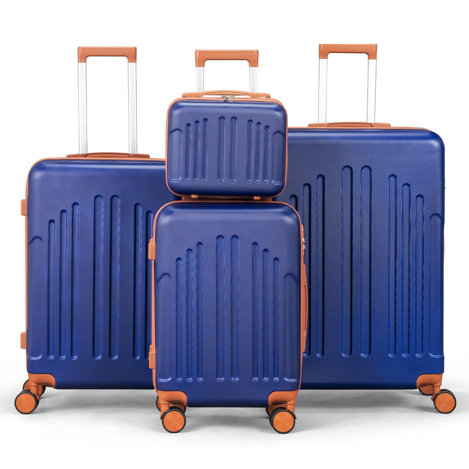 LALAHO Trolleyset 4tlg. Kofferset Hartschalenkoffer Trolley 360° Rollen, 4 Rollen, (4 tlg), Reisekoffer Set mit Handgepäck, Dunkelblau