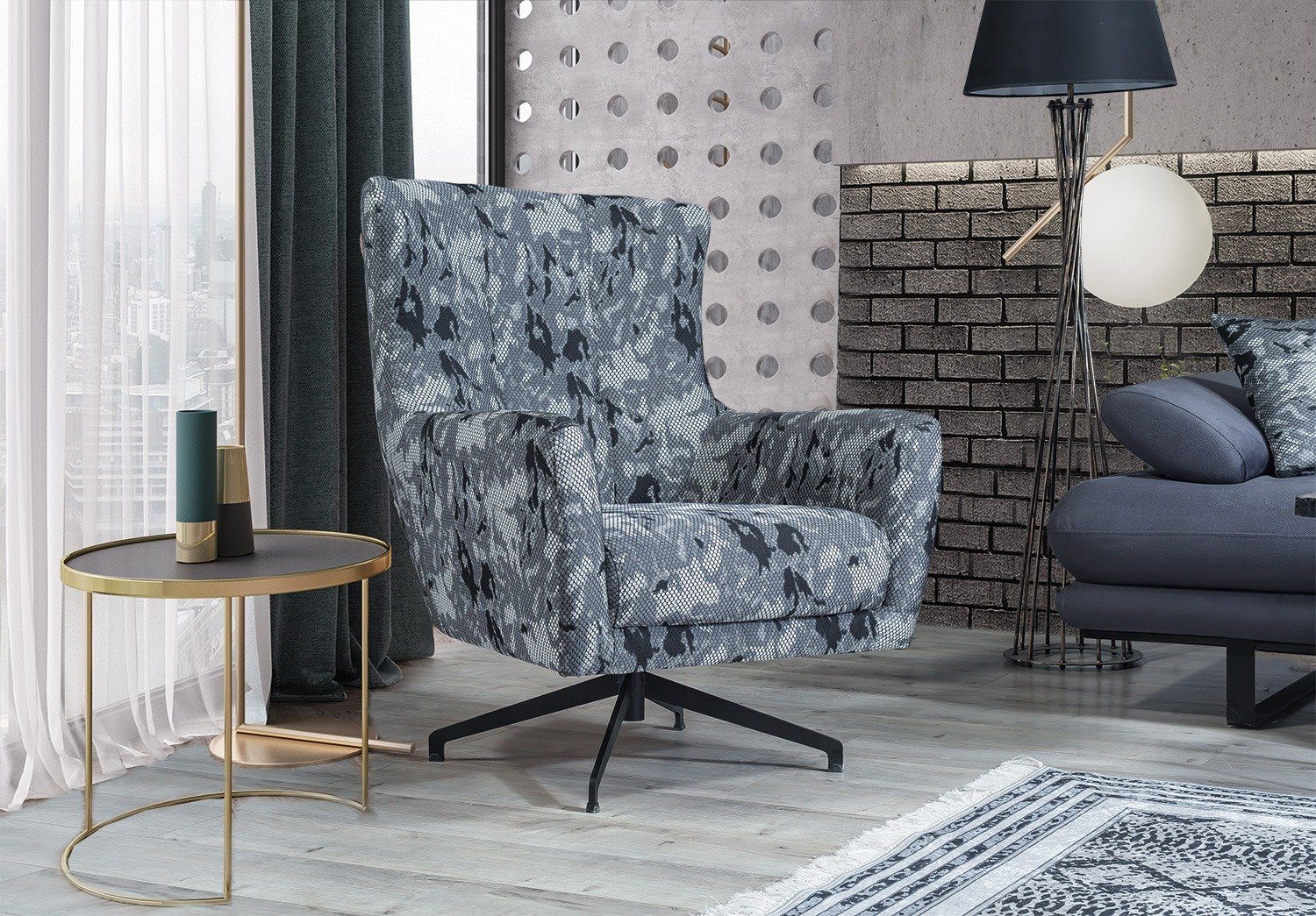 Grau-Camouflage in Turkey, Möbel Sessel Luxus-Microfaser (100% Polyester) Einzelsessel), Made 1-St., Energy Quality (Einzelsessel, Villa