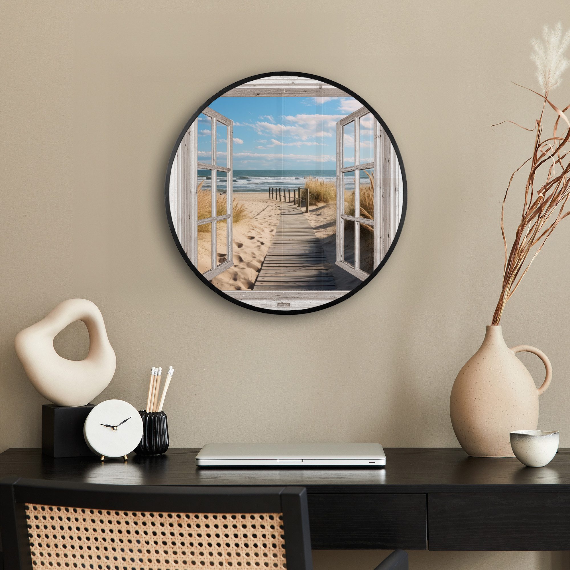 MuchoWow Poster Rund - Durchblick - Strand - Natur - Weg, (1 St), Runde Wandbilder, Deko für Wohnzimmer und Schlafzimmer, 40x40 cm