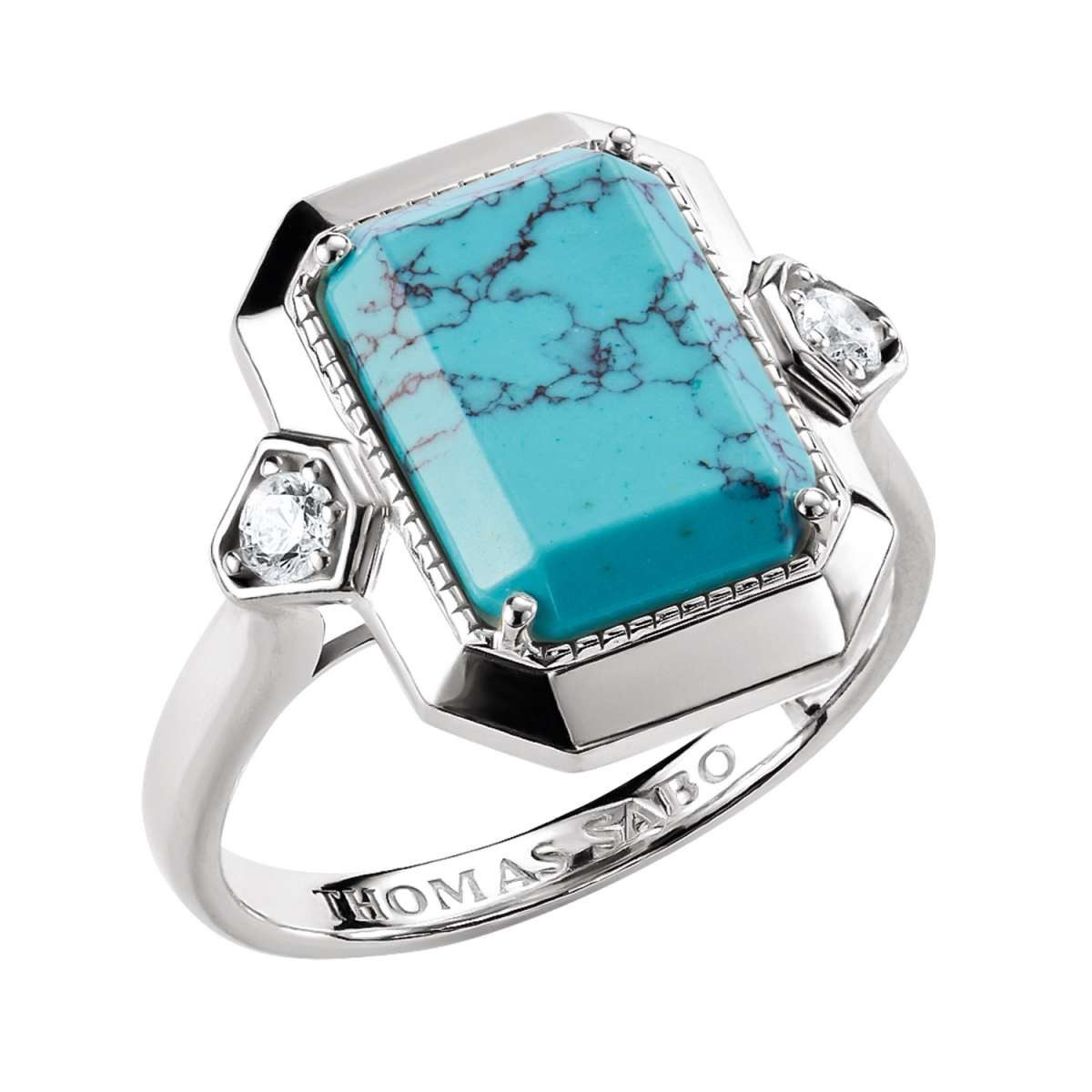 THOMAS SABO Siegelring TR2506-405-17, Damenring Silber Elyndra Türkisfarbenes Oktagon