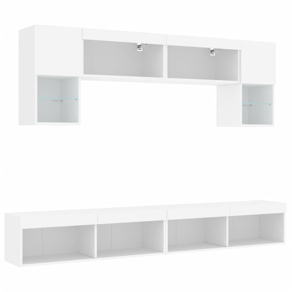 TV-Wand 6-tlg. Wohnwand mit LED-Beleuchtung Weiß Holzwerkstoff