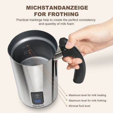 OZAVO Milchaufschäumer OZ210, 500 W, Edelstahl Milchschäumer Latteart Cappuccino Milch Elektrischer