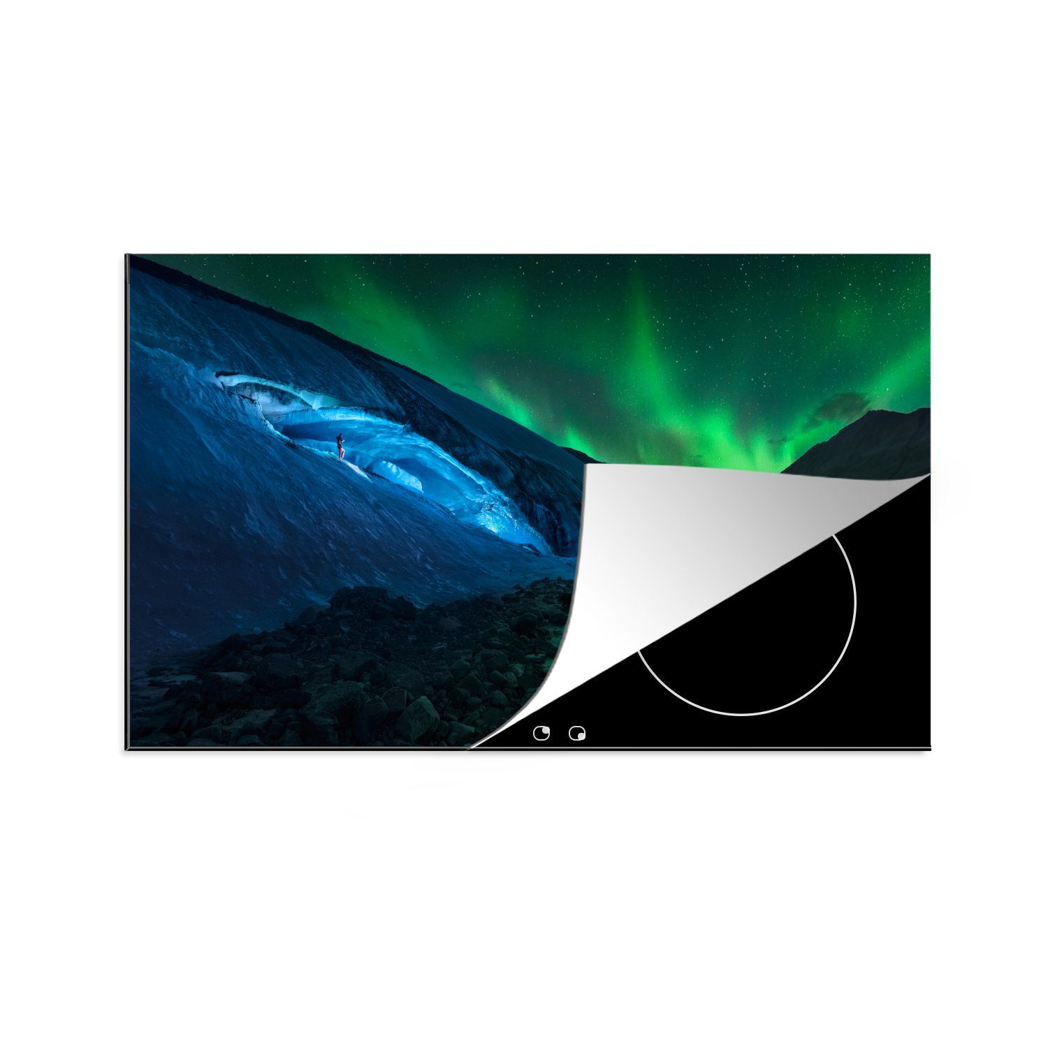 MuchoWow Herdblende-/Abdeckplatte Polarlicht über dem Ceranfeldabdeckung, Kanada, Athabasca-Gletscher tlg), Arbeitsplatte in für (1 83x51 küche cm, Vinyl