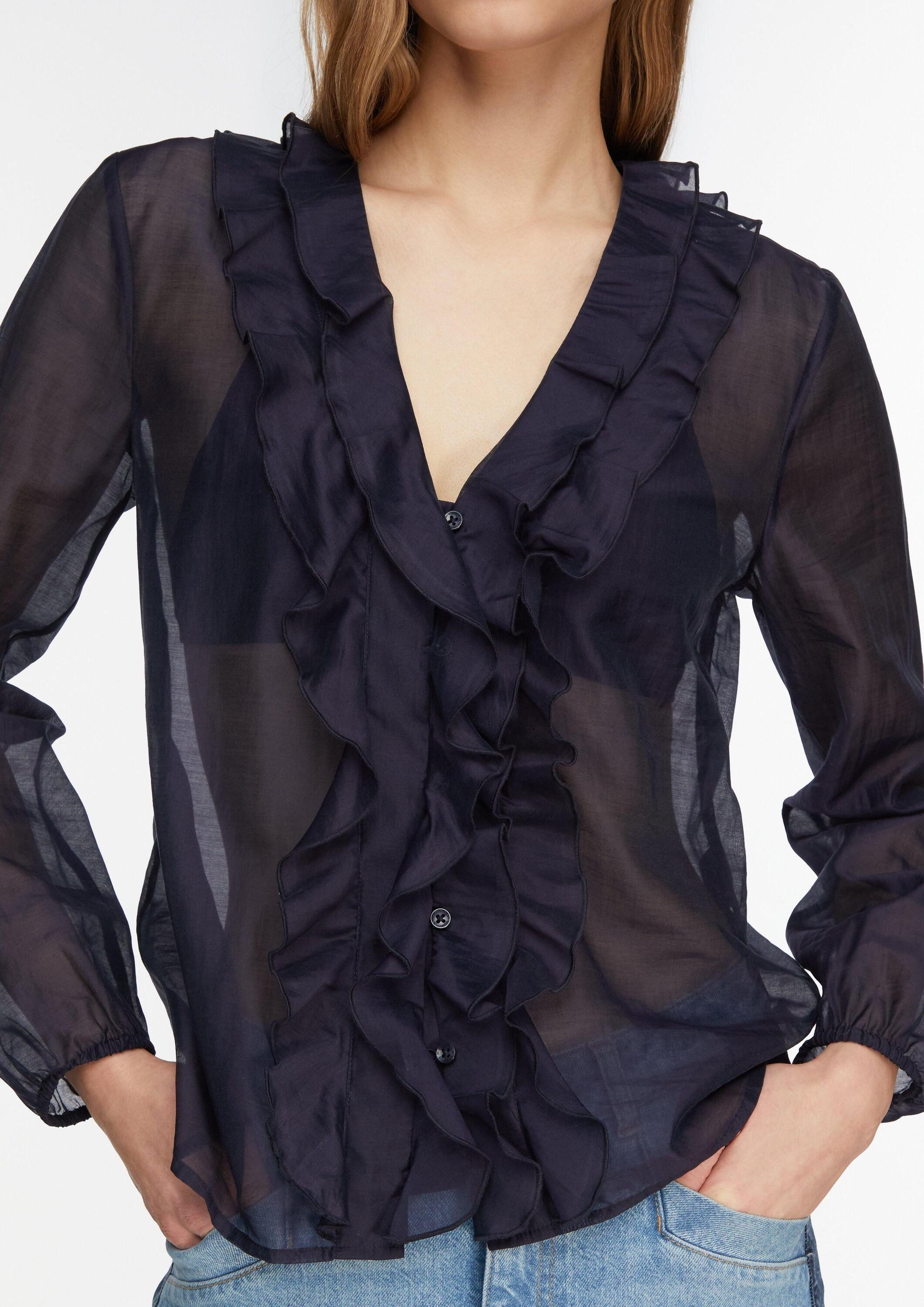 comma Langarmbluse Bluse Lyocell-Bluse mit Volants