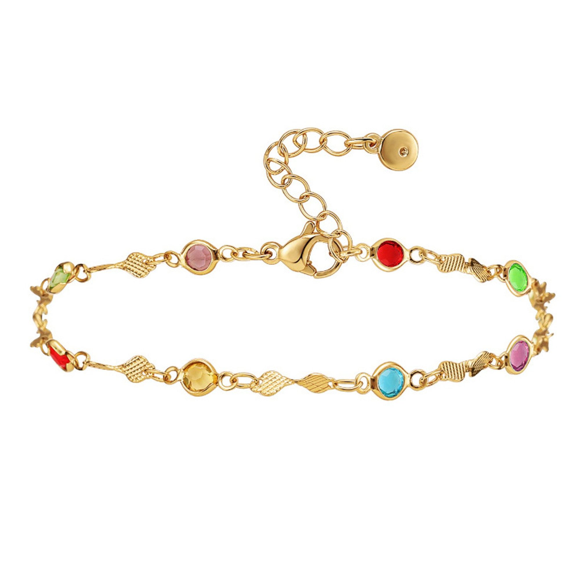 KARMA Fußkette Kristalle bunt Gold 22 cm modern filigranes Fußkettchen (Geschenk für Sie, Abendmode Accessoires Kristallfußkette), Fußschmuck Urlaub Strand