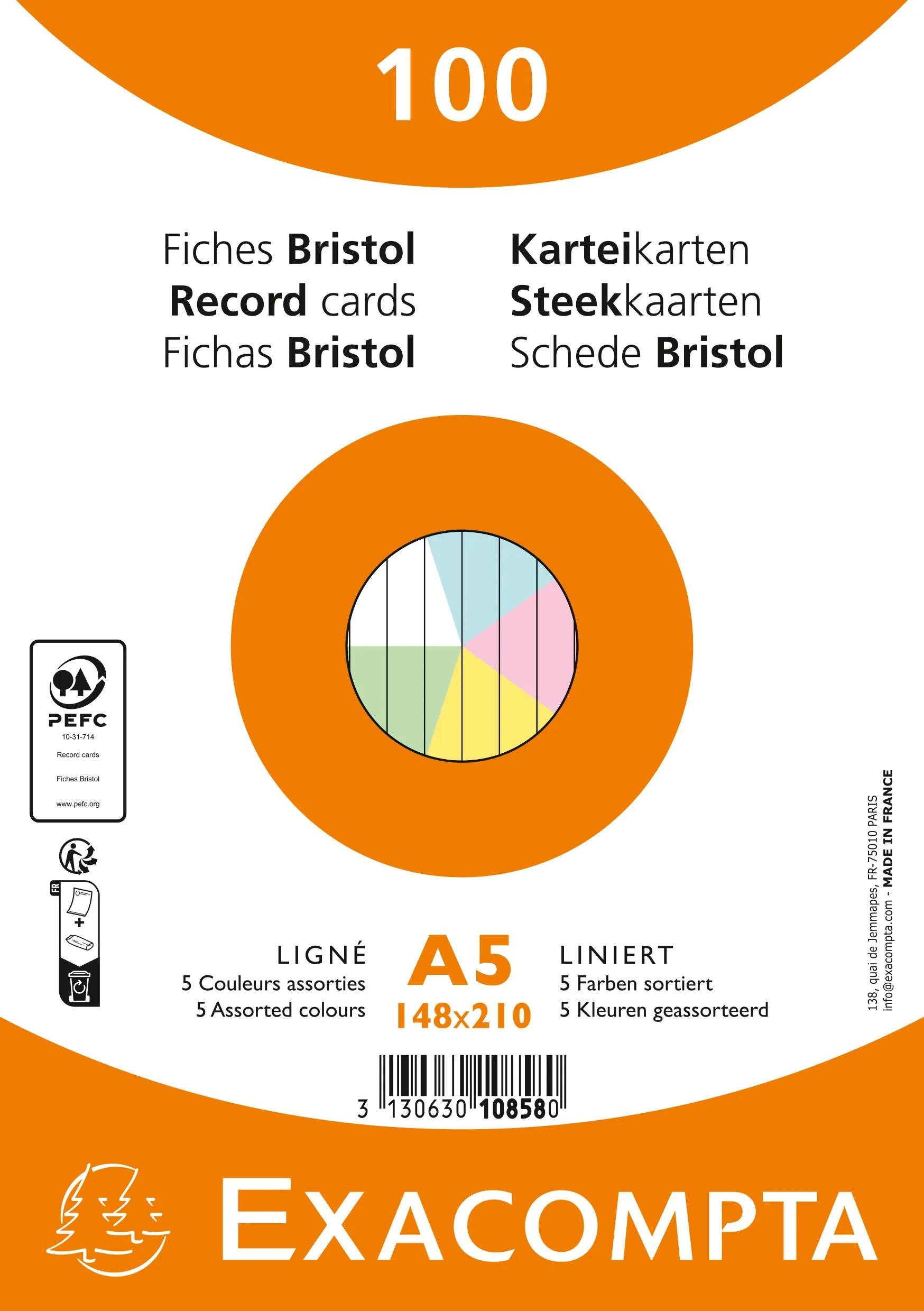EXACOMPTA Karteikarten 10x Karteikarten A5 100 Stück, liniert, nicht gelocht sortiert 10858E, Karteikarten