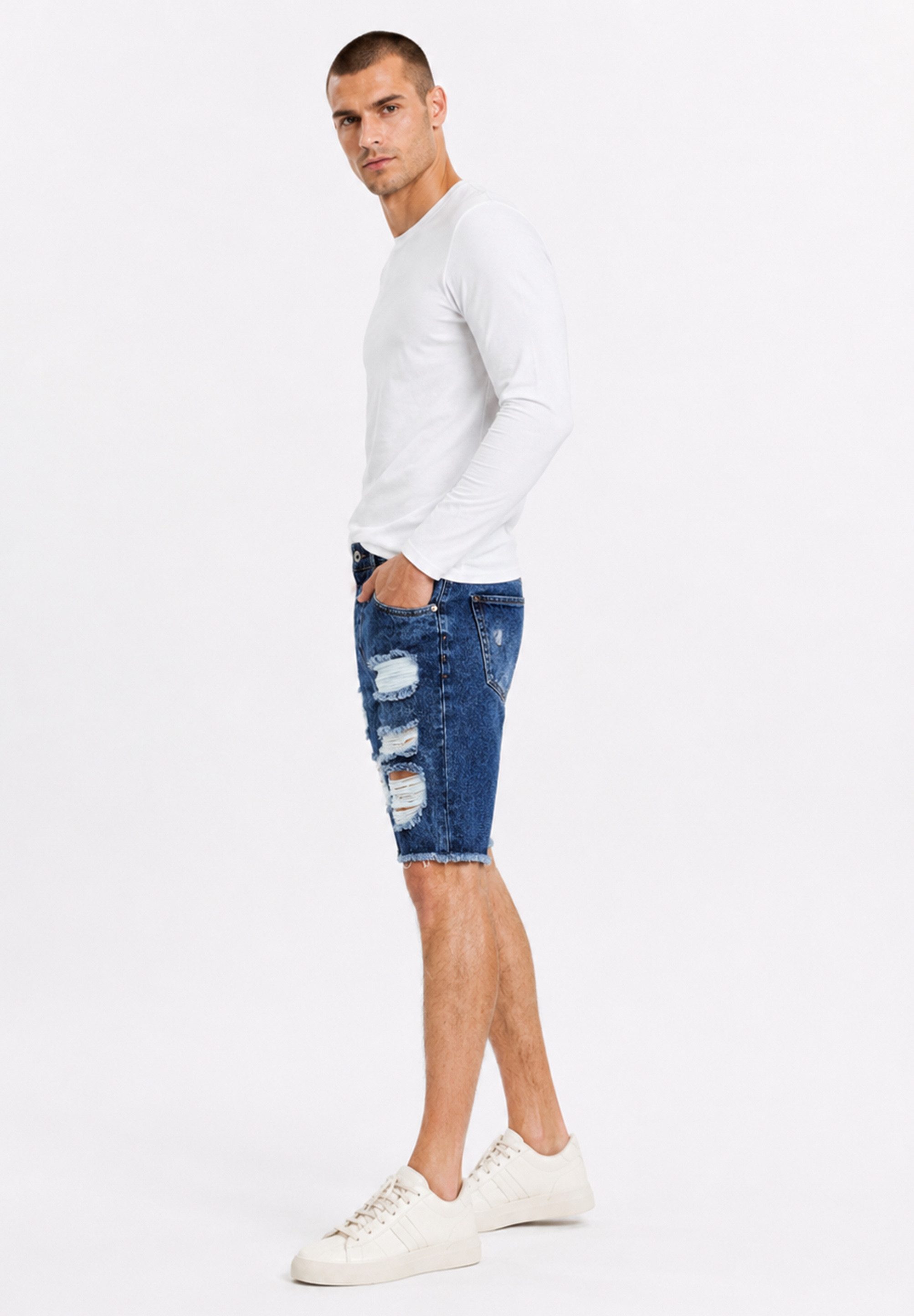 behype Jeansshorts im Destroyed Look als Kurze Hose für Herren Sommer-Shorts Bermuda für Männer aus 100% Baumwolle – Bild 4 von 5
