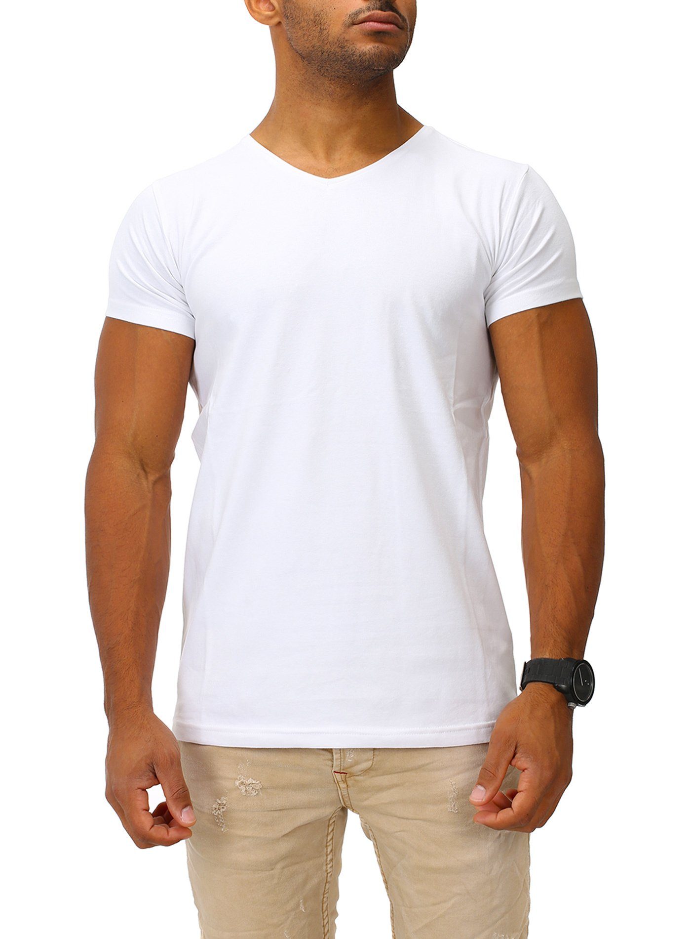 HIGH Joe T-Shirt white Franks hohem V-Ausschnitt mit