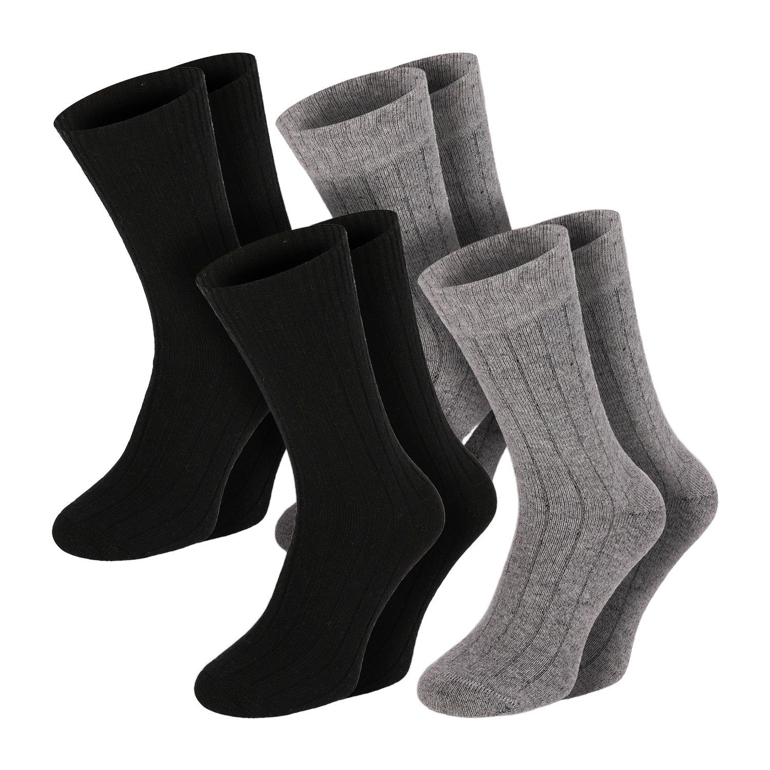 Chili Lifestyle Norwegersocken MERINO Wollsocken dicke Wintersocken in grau und schwarz Damen Herren (Multipack, 4-Paar, 2 Farbdesigns) Weichbund ohne Gummidruck, super soft, extra warm