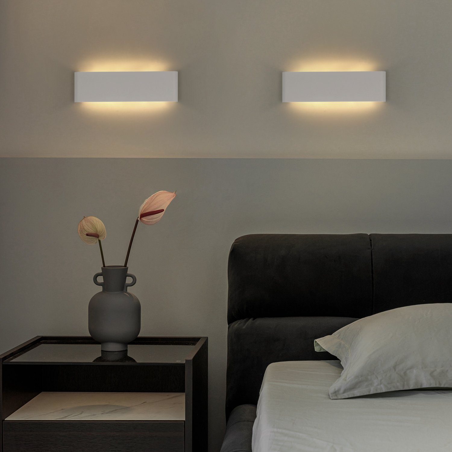 ZMH LED Wandleuchte Modern Nacht- Flurlampe Beleuchtung Metall Wohnzimmer, 2 Stücke, LED fest integriert, Warmweiß, 2 Stücke 2 Stücke weiß