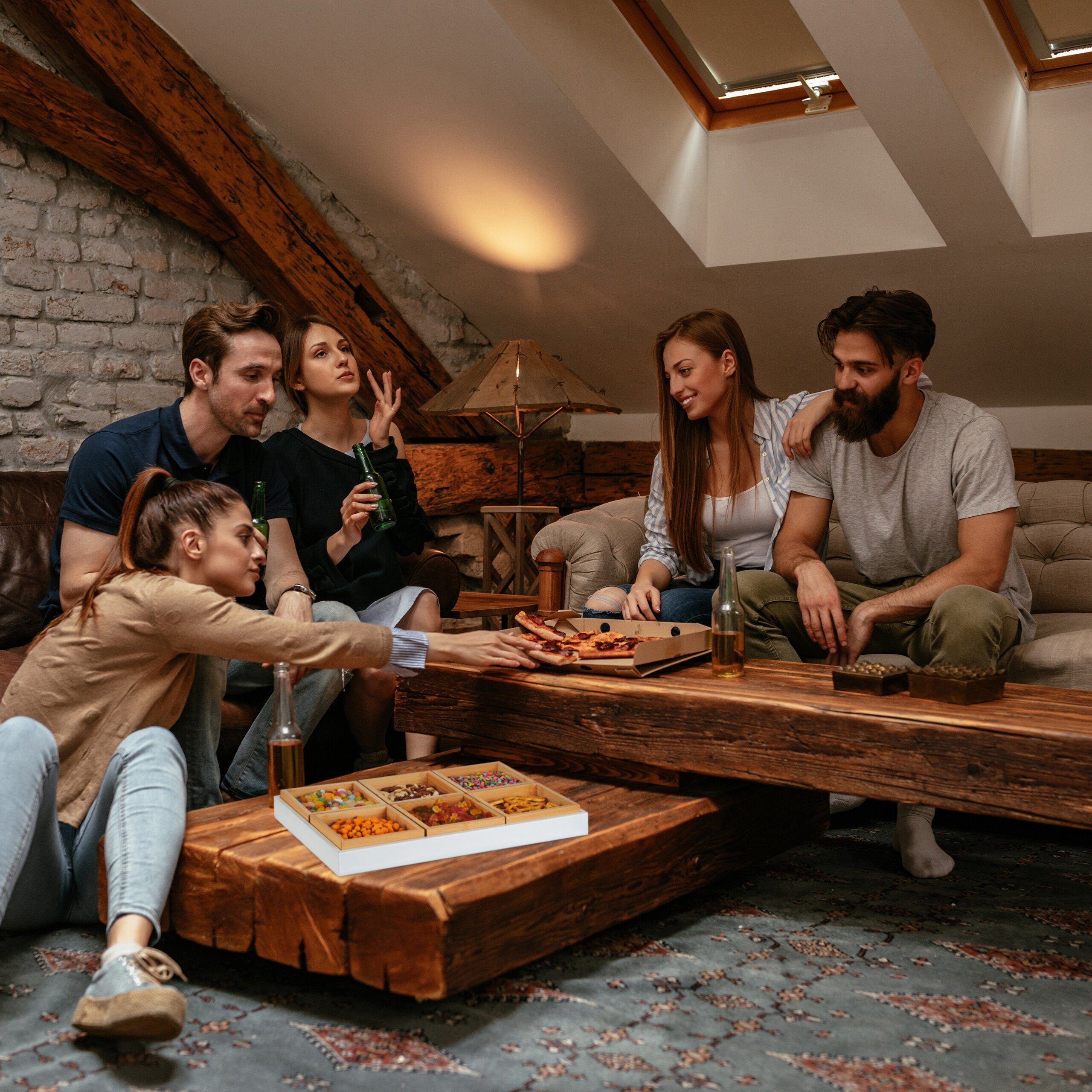 relaxdays Snackschale Set mit Serviertablett, Bambus