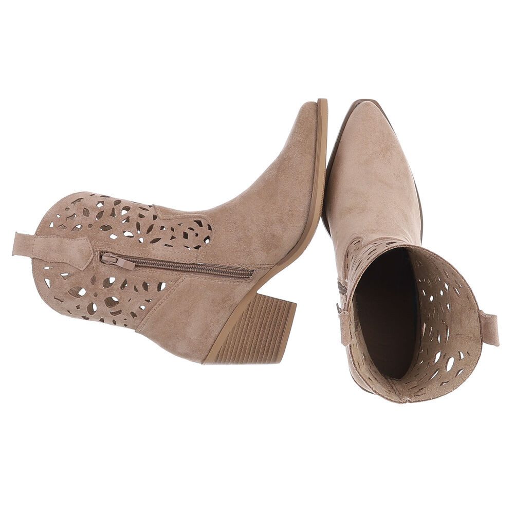 Ital-Design Elegante Stiefeletten mit Ausschnitt für Damen in Alltag und Freizeit Sommerboots (91117088) Blockabsatz Stiefeletten in Hellbraun