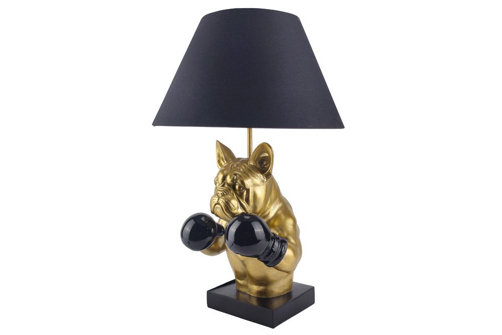 riess-ambiente Tischleuchte BULLDOG 55cm schwarz/gold - Stoffschirm, Hunde-Skulptur, Boxer, Unikat, Ein-/Ausschalter, ohne Leuchtmittel, Extravagante Tierleuchte - ideal für Sideboard, Nachttisch od. Kommode
