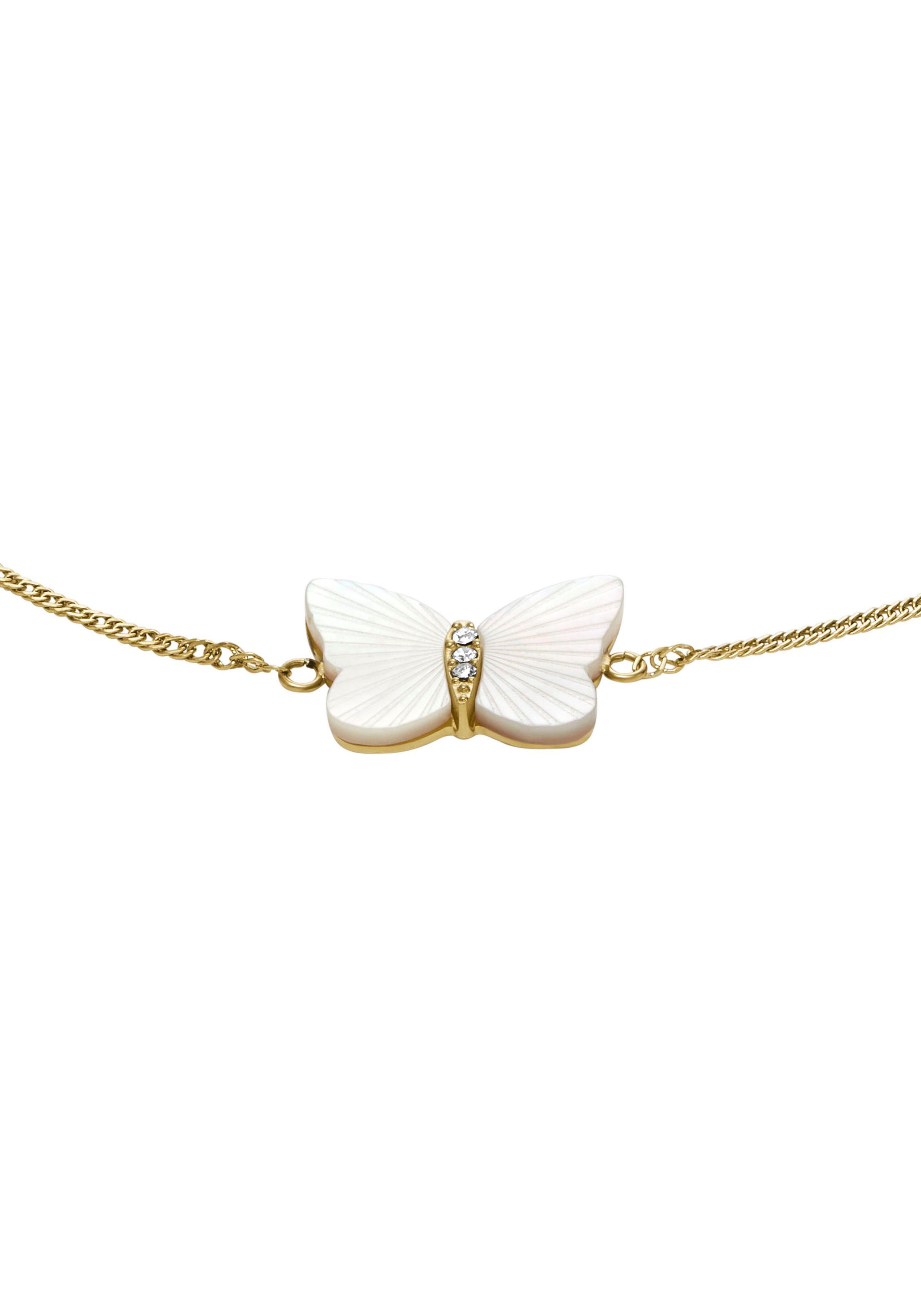 Fossil Armband Schmuck Geschenk Edelstahl Armschmuck JEWELRY Schmetterling, mit Zirkonia (synth) - mit Perlmutt