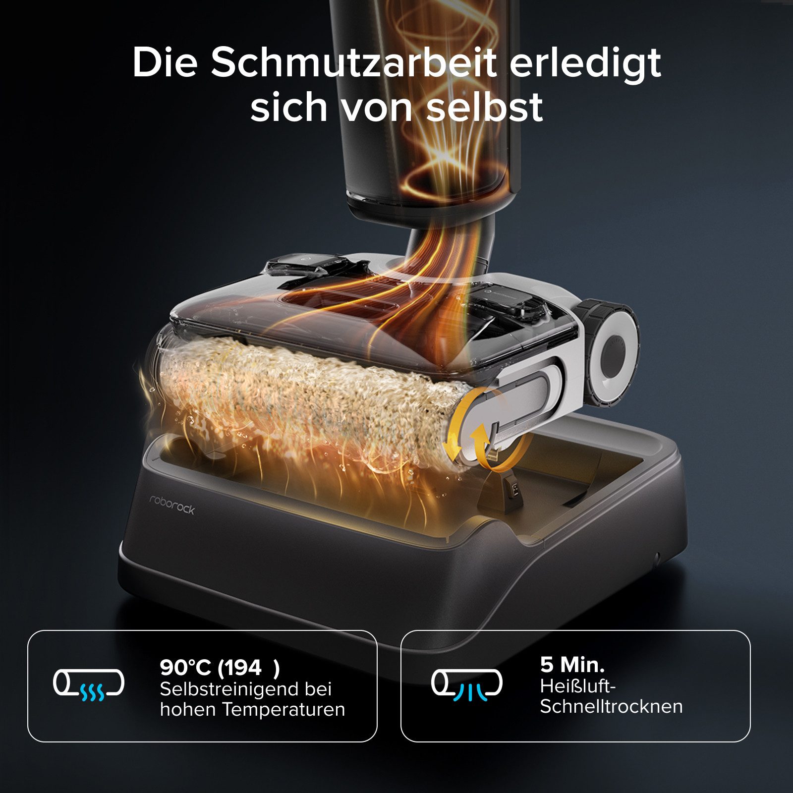 Roborock Nass-Trocken-Akkusauger F25 XT Nass-Trocken-Staubsauger, 180° Lie Flat, 20.000 Pa Hartbodenreiniger mit Zero Tangle, 90°C Heißluft-Schnelltrocknen, elektrischer Mopp, 180° Lie Flat, WLAN