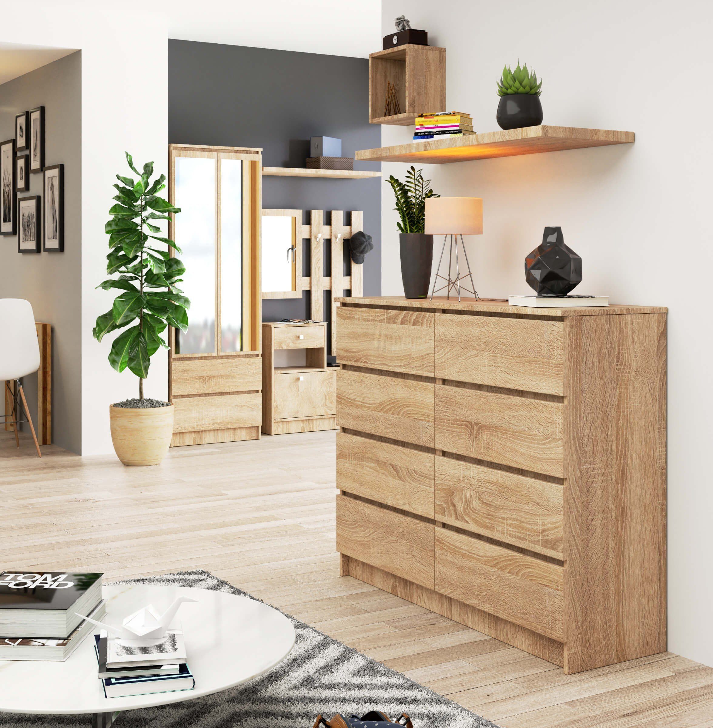 Raumhirsch Furniture Kommode mit 8 Schubladen 120 cm breit Holz Schrank Sideboard, (viele Farbvarianten - Maße: 120 x 99 x 40 cm) - Hochwertig & stabil – Bild 2 von 5
