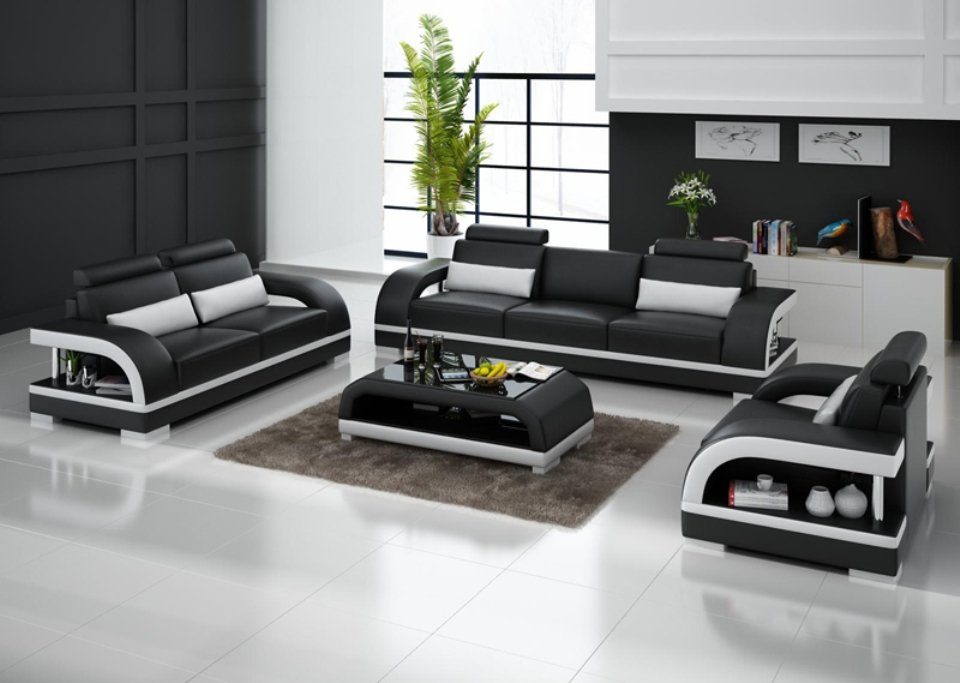 Sofa Made Couch Sofa Garnitur, Sitzer in 3+2+1 JVmoebel Ledersofa Wohnlandschaft Europe