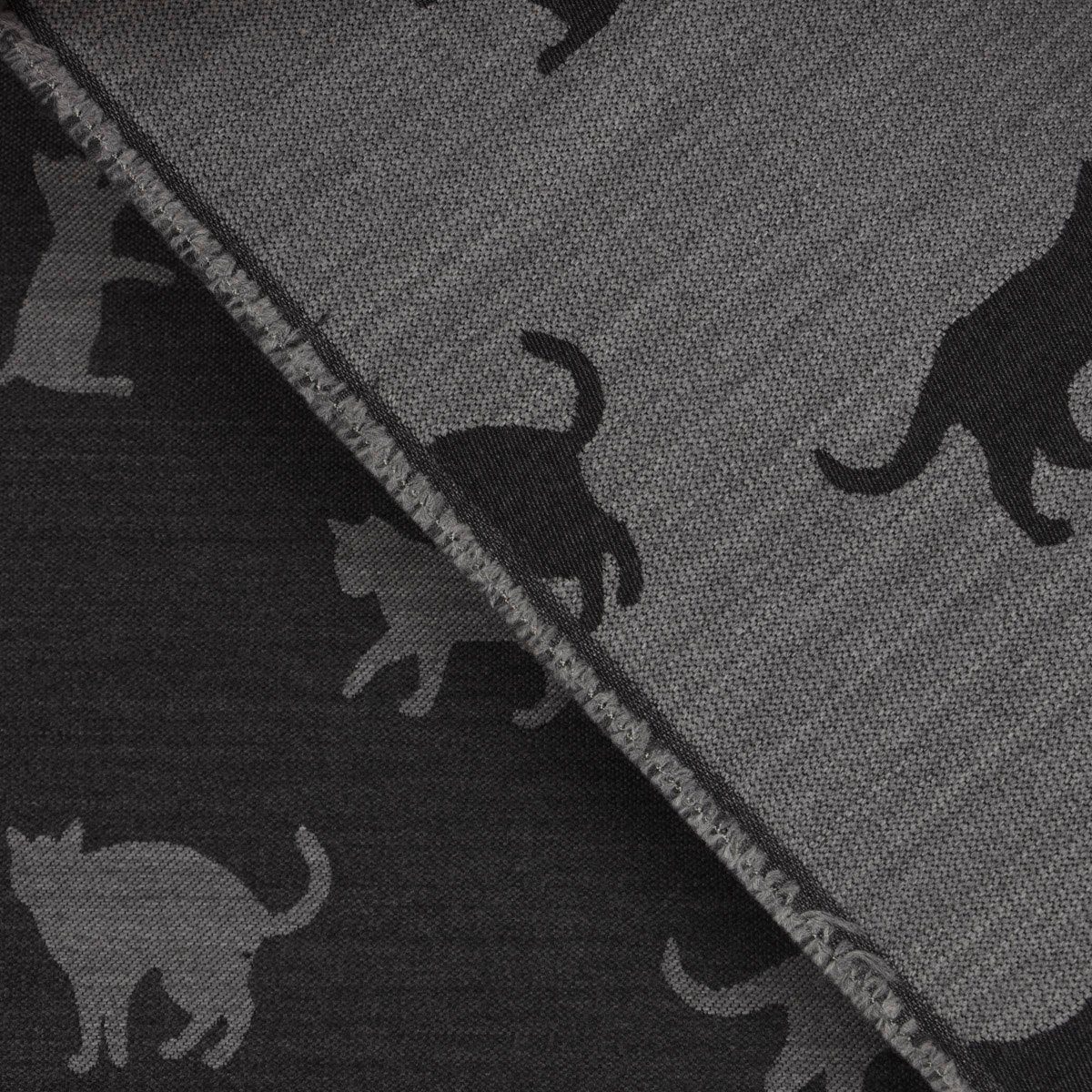 SCHÖNER LEBEN. Stoff Dekostoff Meterware Jacquard Plaidstoff Wendestoff Cats grau 140cm, pflegeleicht,doubleface