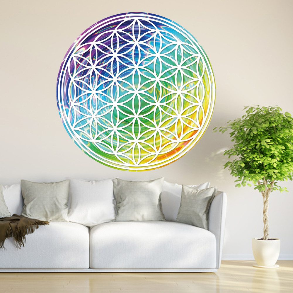 Nomiro Wandtattoo Wandtattoo Blume des Lebens bunt - Dekoration für zu Hause
