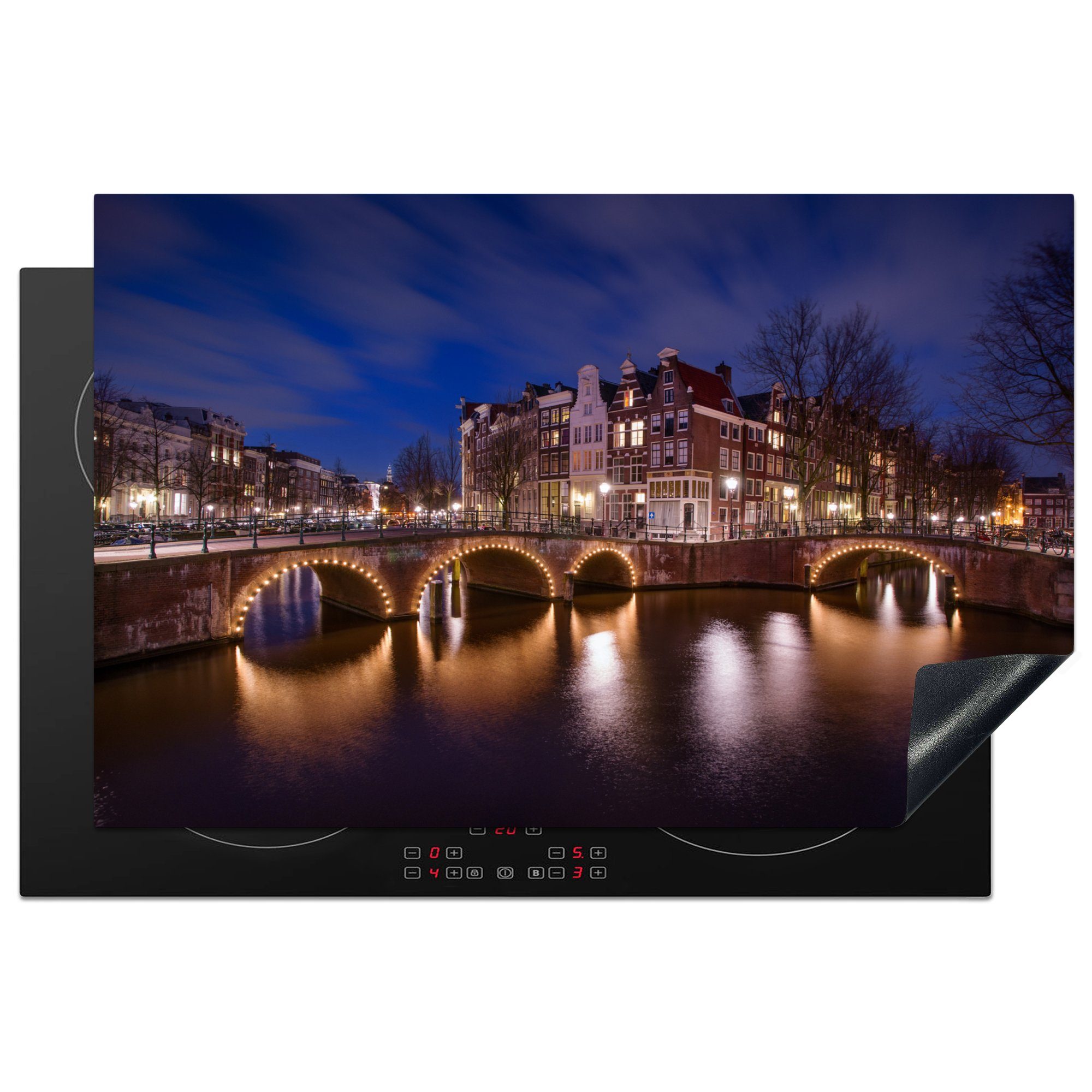 MuchoWow Herdblende-/Abdeckplatte Amsterdams Keizersgracht Schutz 81x52 Ceranfeldabdeckung bei die küche, Nacht, Vinyl, tlg), für Induktionskochfeld cm, (1