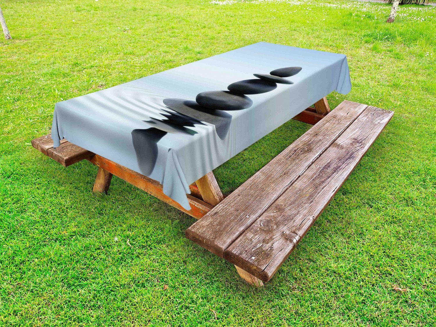 Abakuhaus Tischdecke dekorative waschbare Picknick-Tischdecke, Rock Steine ​​im Wasser Ruhe Thema