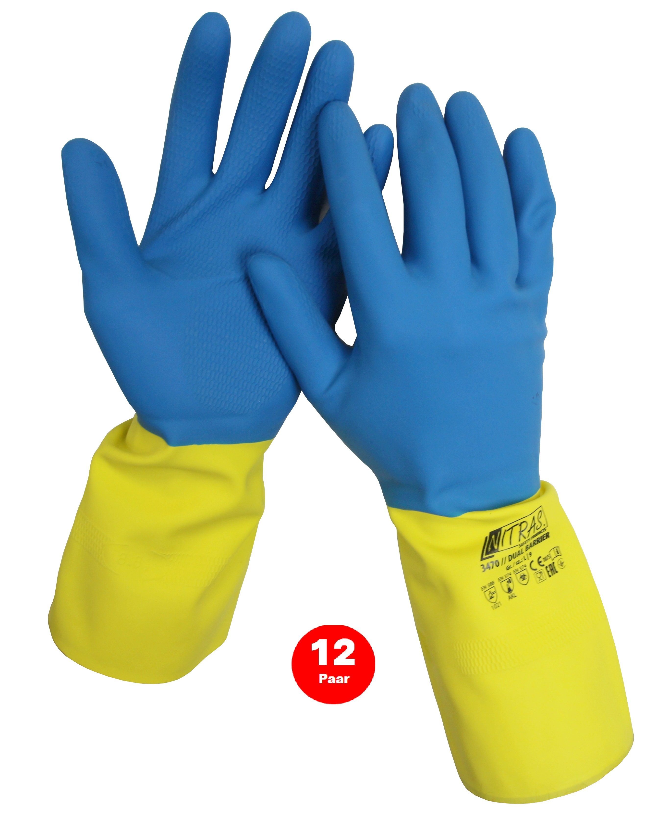 Nitras Arbeitshandschuh-Set Putzhandschuh NITRAS Dual Barrier Chemikalien Schutzhandschuhe 12 Paar
