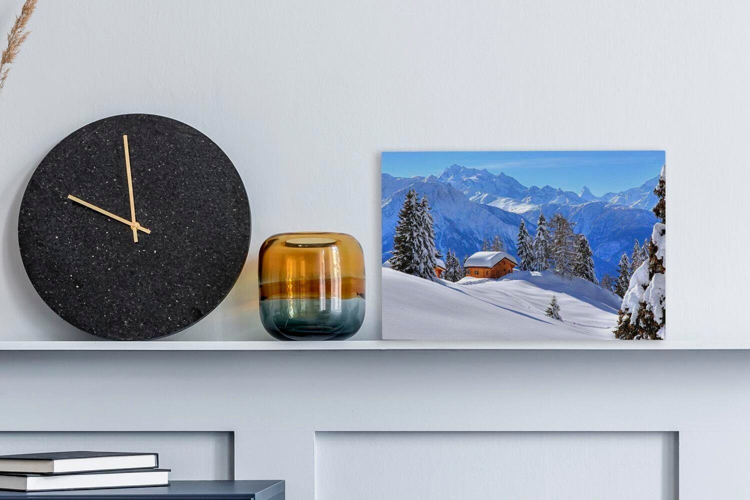 30x20 cm Wandbild der Leinwandbilder, Aufhängefertig, in OneMillionCanvasses® Winterlandschaft St), (1 Leinwandbild Wanddeko, Schweiz, Hütte der