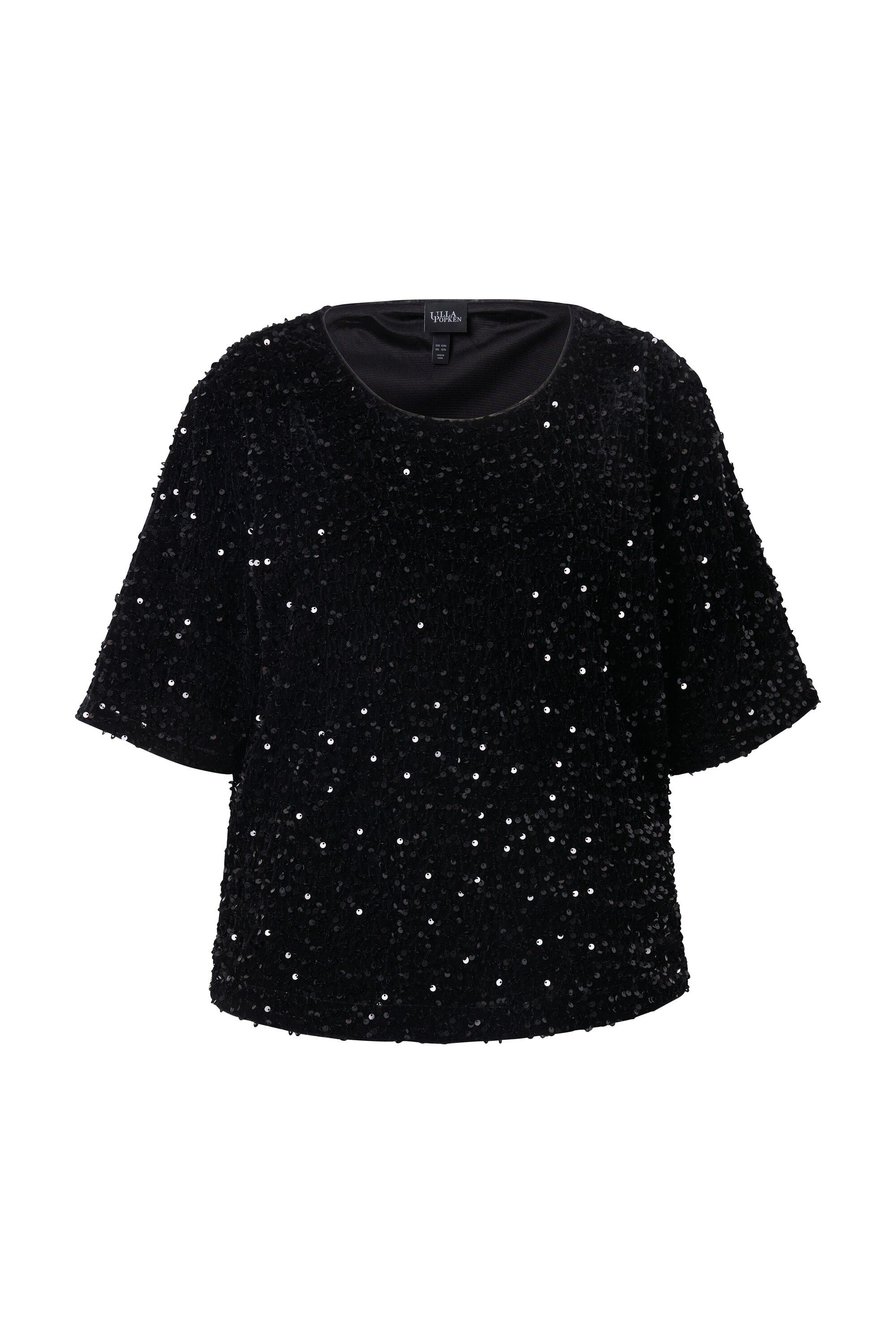 Ulla Popken T-Shirt Samtshirt Pailletten Rundhals günstig online kaufen