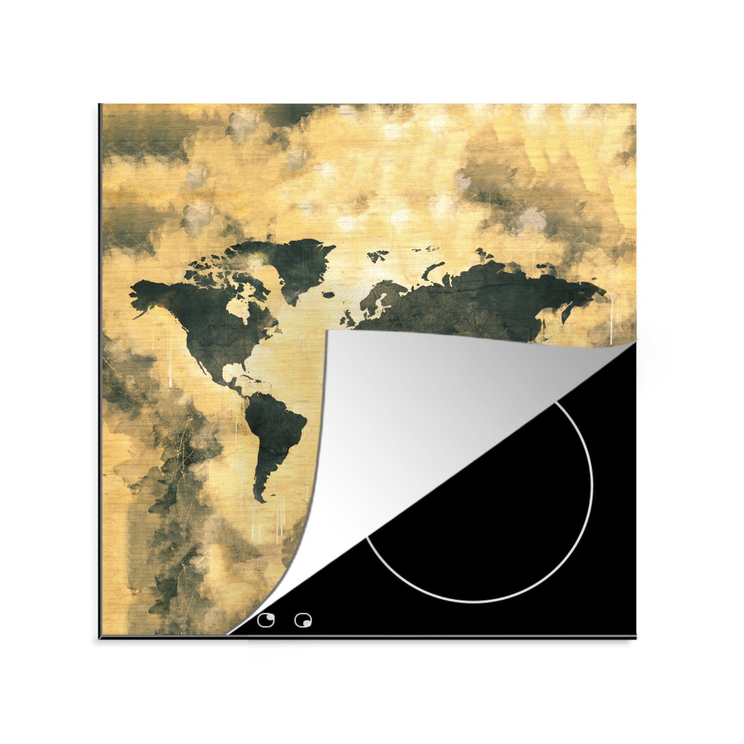 MuchoWow Herdblende-/Abdeckplatte Weltkarte - Rauchen - Abstrakt, Vinyl, (1 tlg), 78x78 cm, Ceranfeldabdeckung, Arbeitsplatte für küche