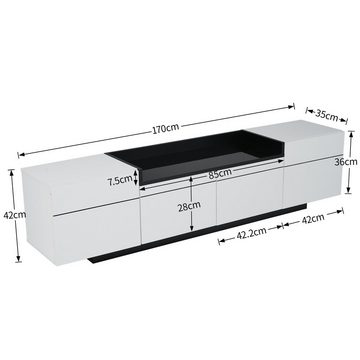 HAUSS SPLOE TV-Schrank 170x35x42cm mit 3 Türen und einzigartigem Stauraum, Weiß & Schwarz