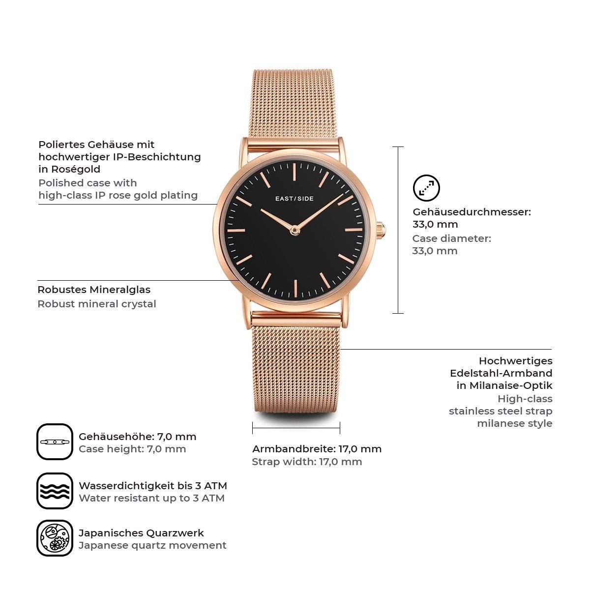 Eastside Quarzuhr Cassina roségold, mit Edelstahl-Armband günstig online kaufen