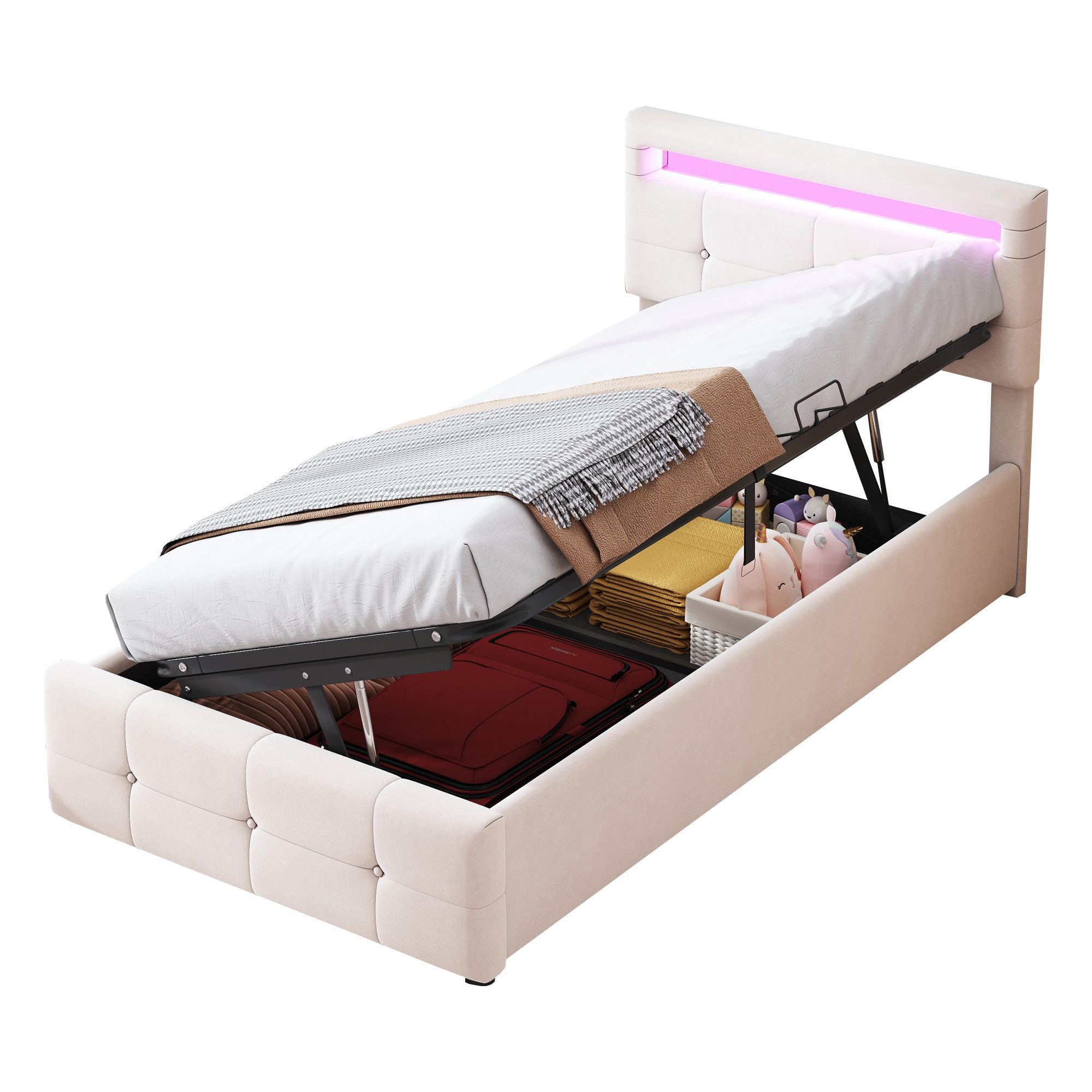 Flieks Polsterbett, LED Beleuchtung Einzelbett 90x200cm günstig online kaufen