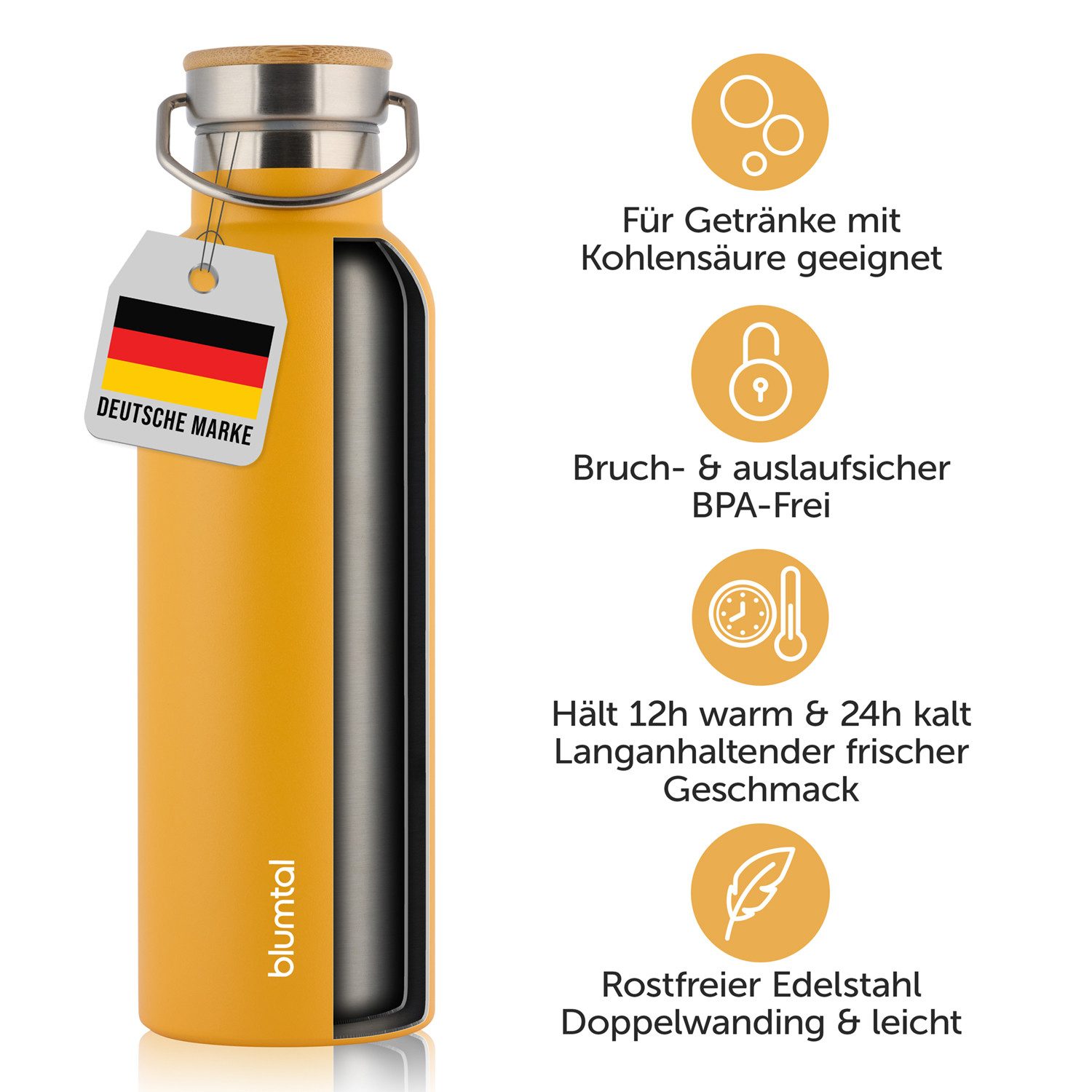Blumtal Thermoflasche Thermosflasche 1L - doppelwandige Flasche Edelstahl 1L - BPA frei
