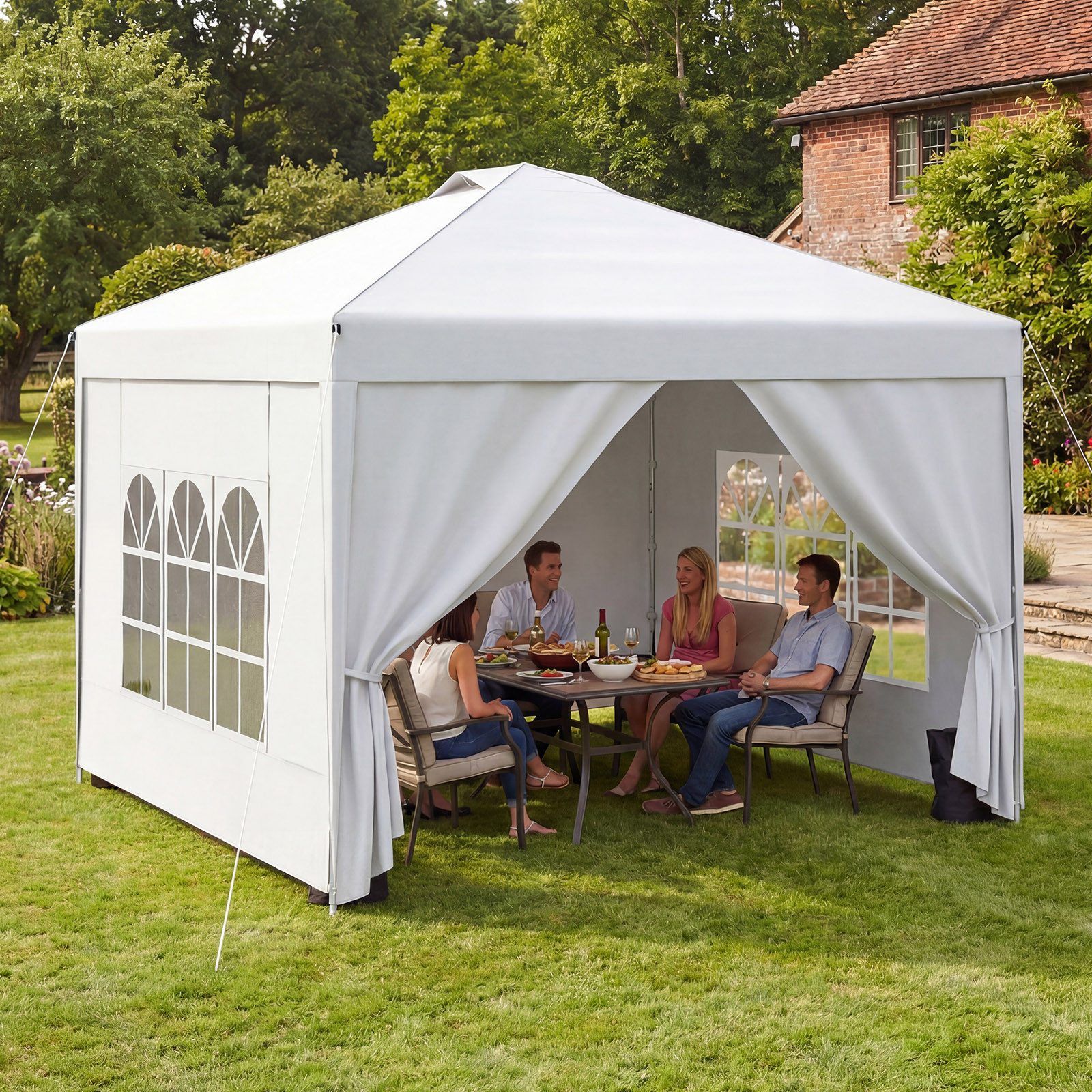Huracan Faltpavillon Gartenpavillon 3x3m mit 4 abnehmbaren Seitenwänden, mit 4 Seitenteilen, PU1500mm wasserdicht, 3-fach höhenverstellbar Pop Up Pavillon