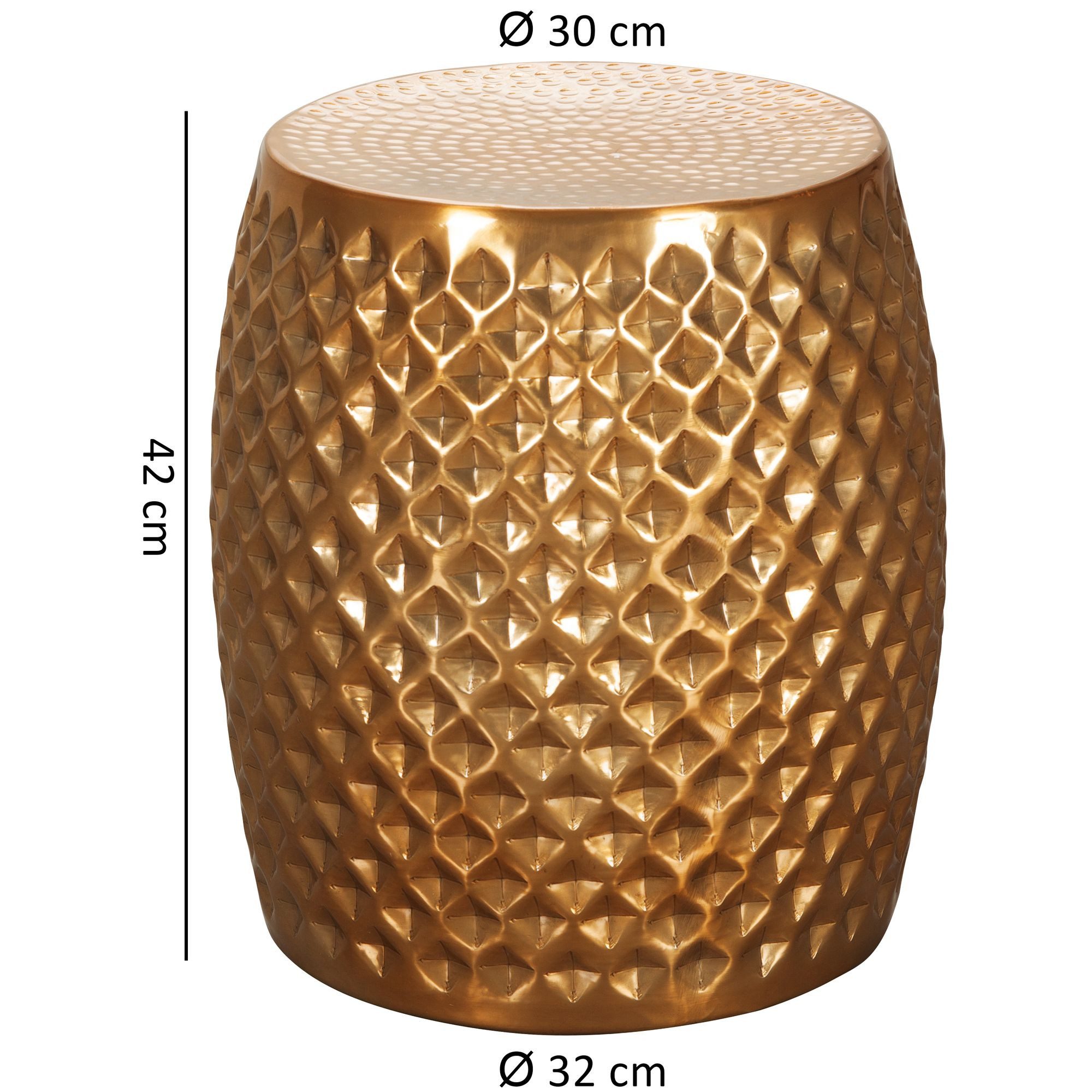 FINEBUY Beistelltisch SuVa12221_1 Wohnzimmertisch Alu Tisch Ablagetisch Couchtisch (Sofatisch Orientalisch, Kleiner Wohnzimmertisch), 32x42x32 cm Aluminium Hammerschlag Gold Rund