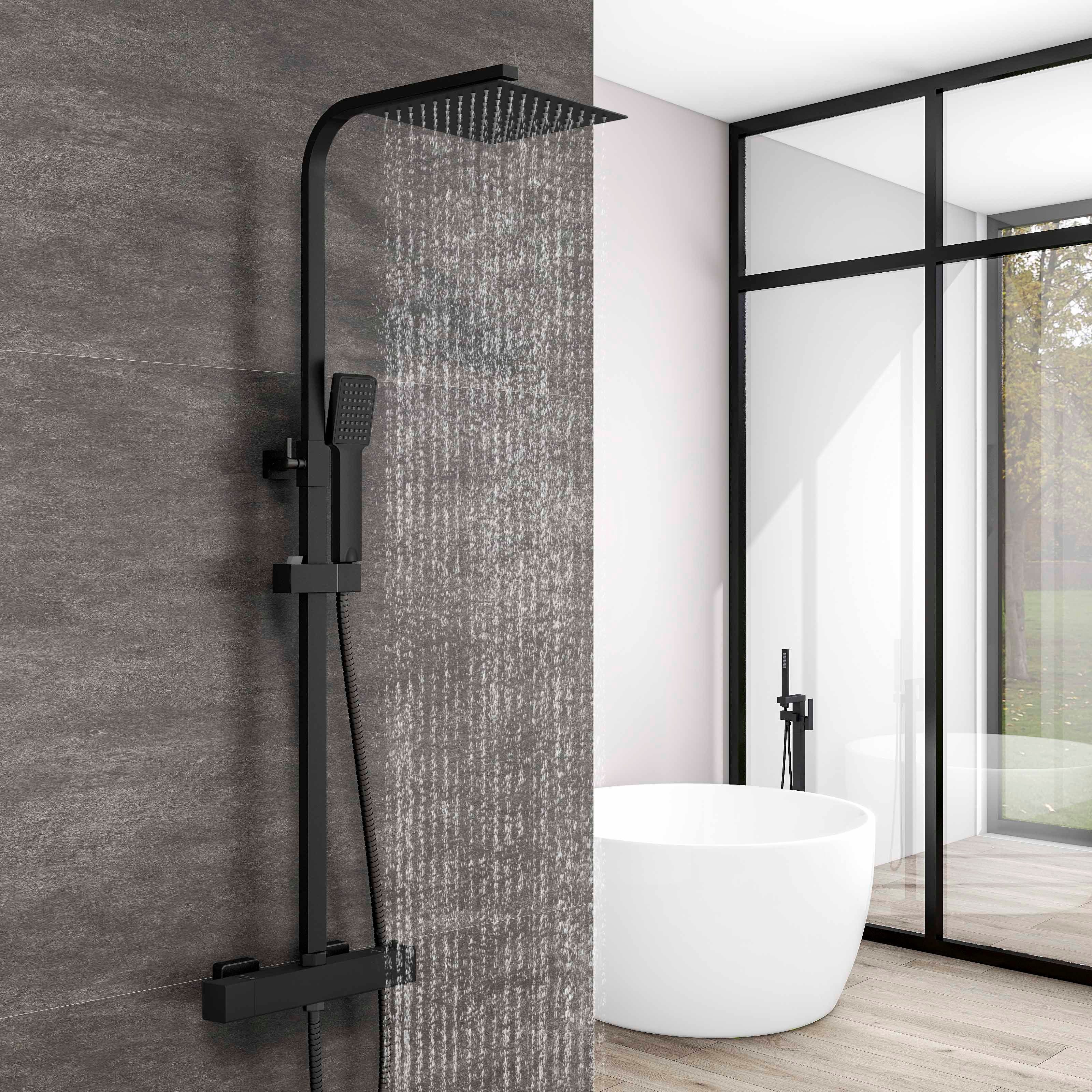 duschspa Duschsystem Duschset mit Thermostat 38℃ verstellbare Duschstange aus Edelstahl, 2 Strahlart(en), Regendusche mit quadratischem Duschkopf 20/30cm
