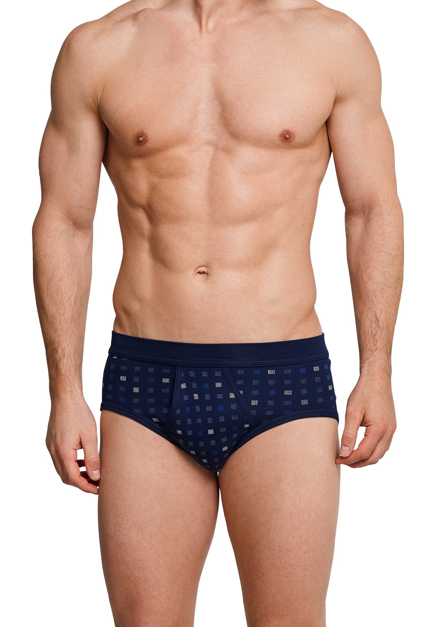 Schiesser Slip Essentials (2er Pack) mit Eingriff, Feinripp-Qualität, Softbund, kariert, Baumwolle