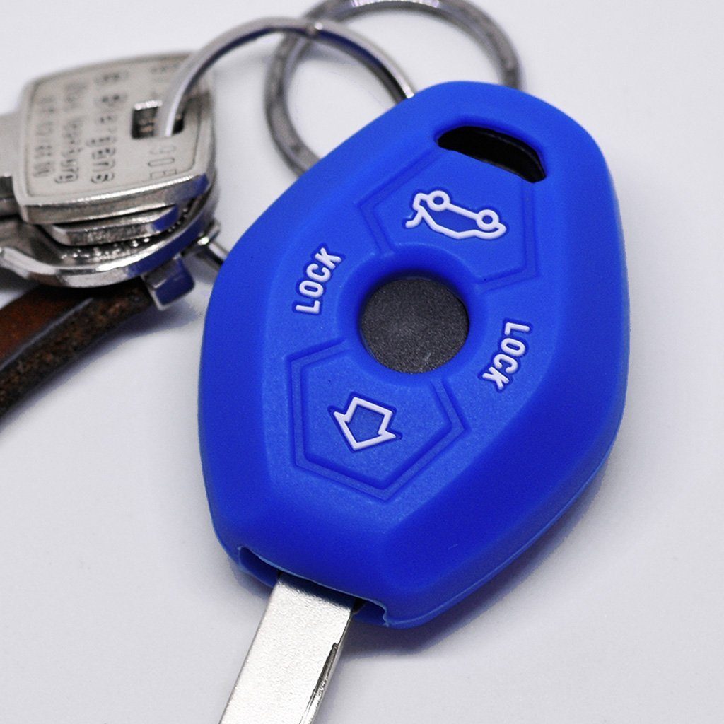 mt-key Schlüsseltasche Autoschlüssel Softcase Silikon Schutzhülle Blau, für BMW 3er E46 X3 E83 X5 E53 Z8 E52 5er E61 Z4 E85 E86 ab 1998