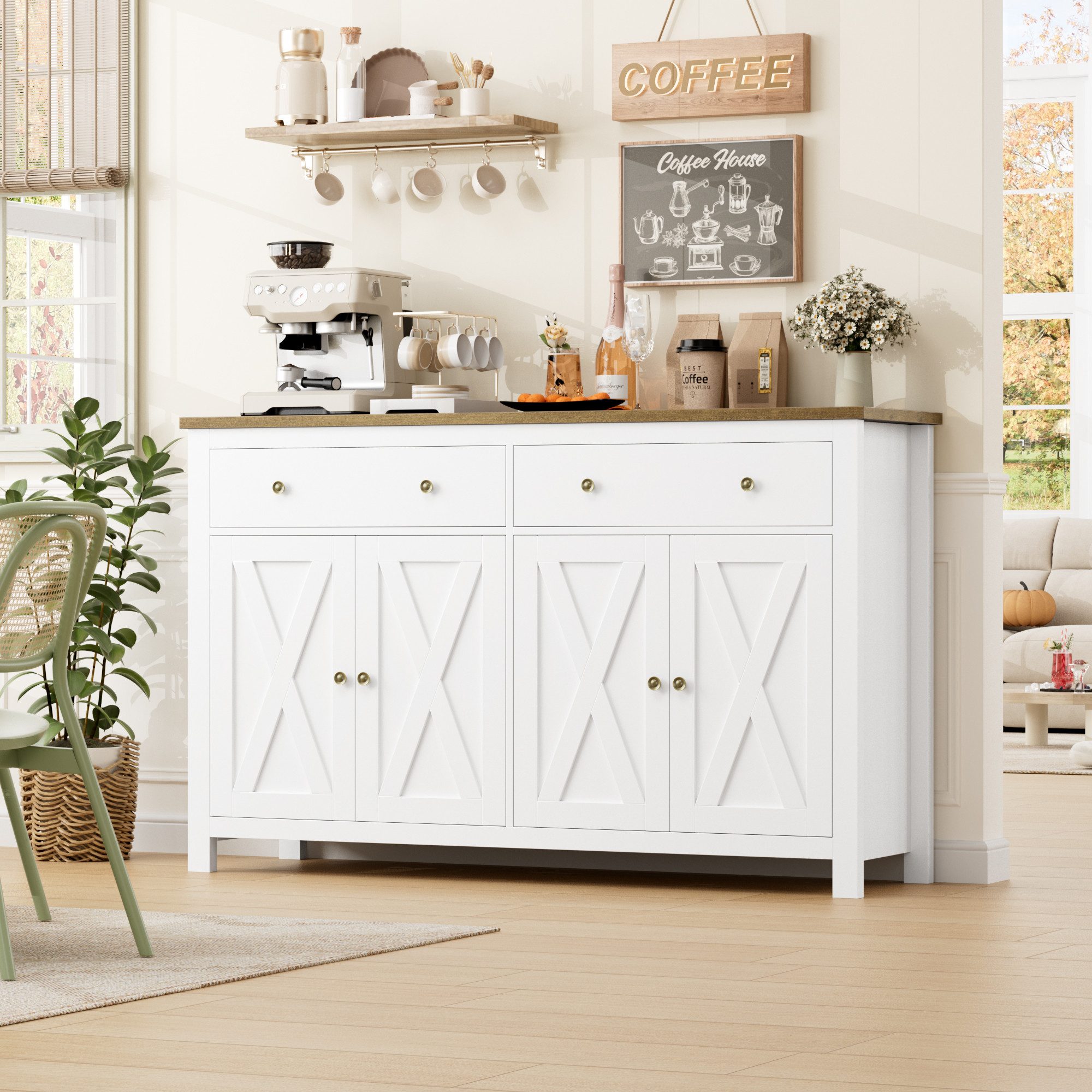 Homfa Sideboard für Küche 140cm Breit, Küchenschrank Buffetschrank mit 2 Sc günstig online kaufen