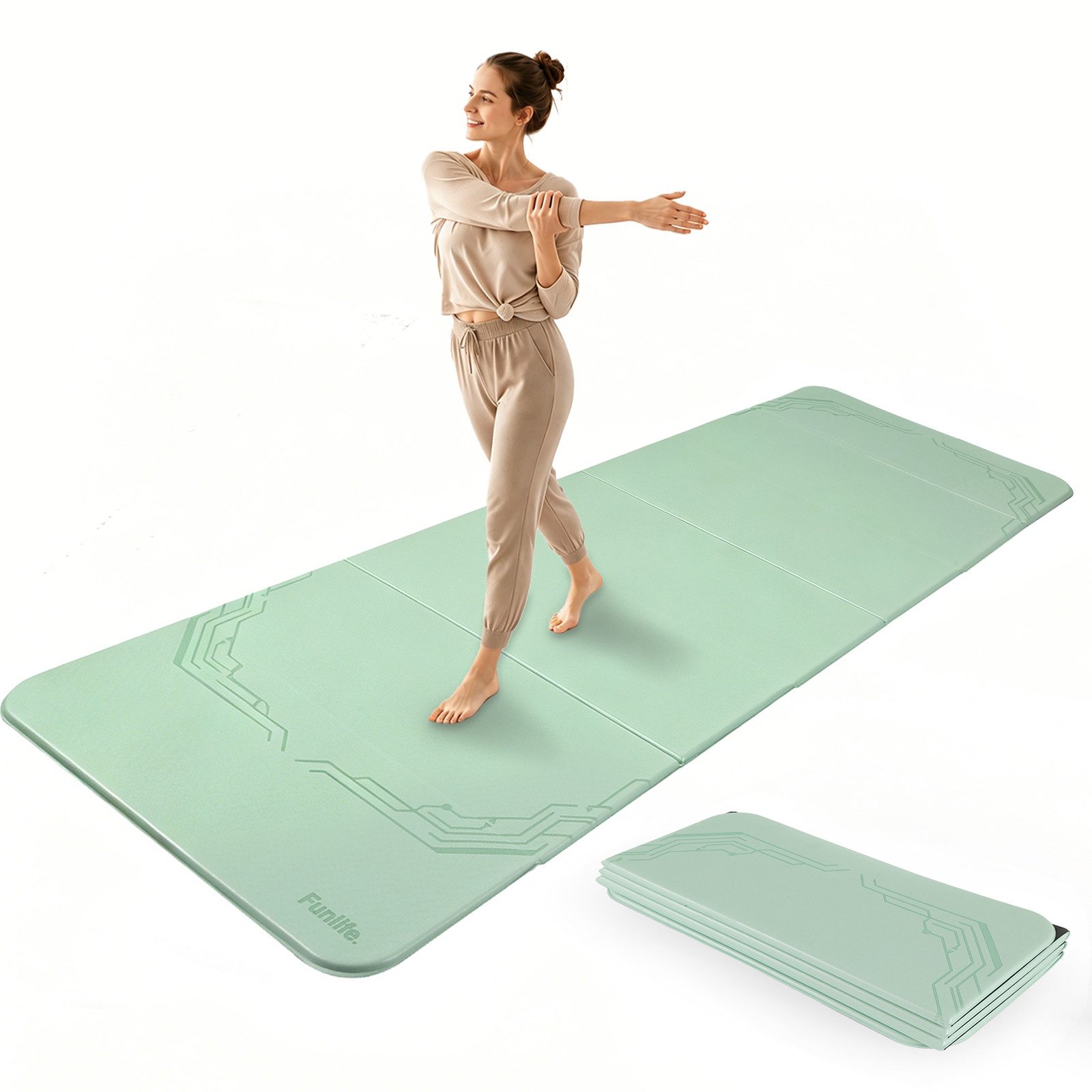 FunLife Yogamatte FOLD Design-Edition (Einzelmatte), 10 mm dick, faltbar, platzsparend, 190 × 66 cm