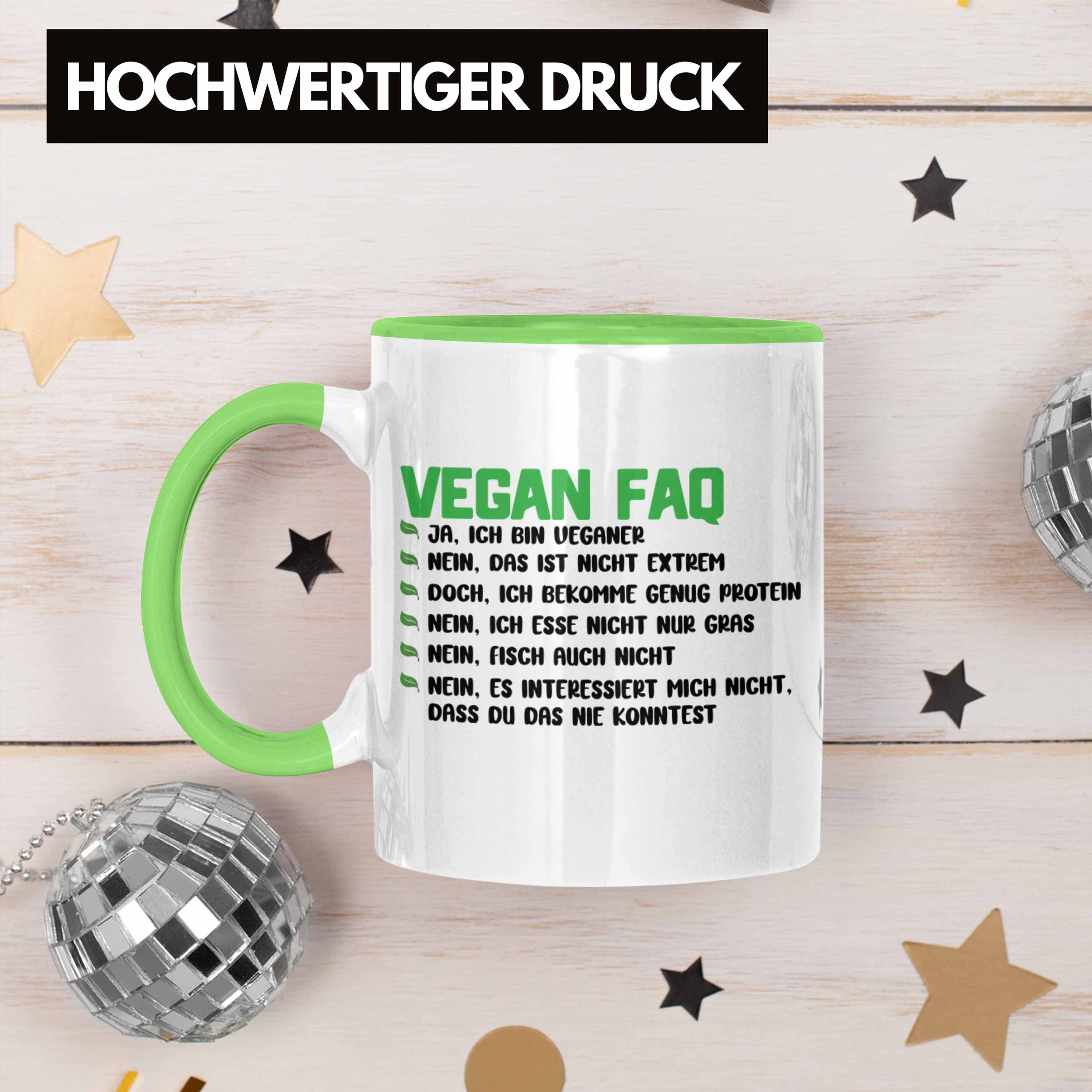 Veganer Geschenkidee Tasse - Vegane Vegan FAQ Geschenk Tasse Trendation Lebensweise Lustiger Spruch Trendation Grün