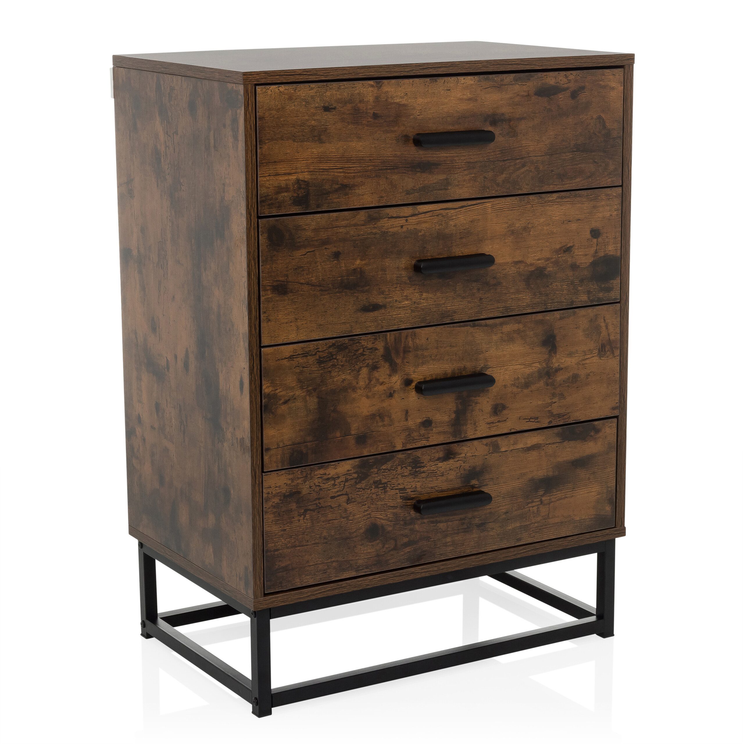 hjh LIVING Kommode VINSTRA Sideboard H/B/T: 83.5 x 60.0 x 38.5 cm, Schubladenkommode Highboard mit 4 Schubladen im Retro-Industrial-Stil