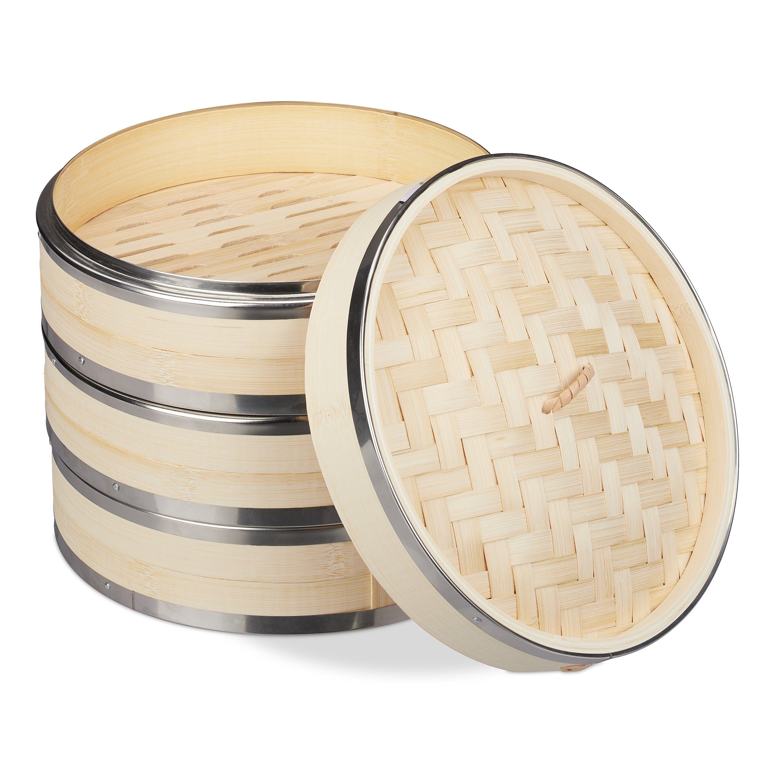 relaxdays Dämpfeinsatz Bambus Dampfgarer 3 Etagen