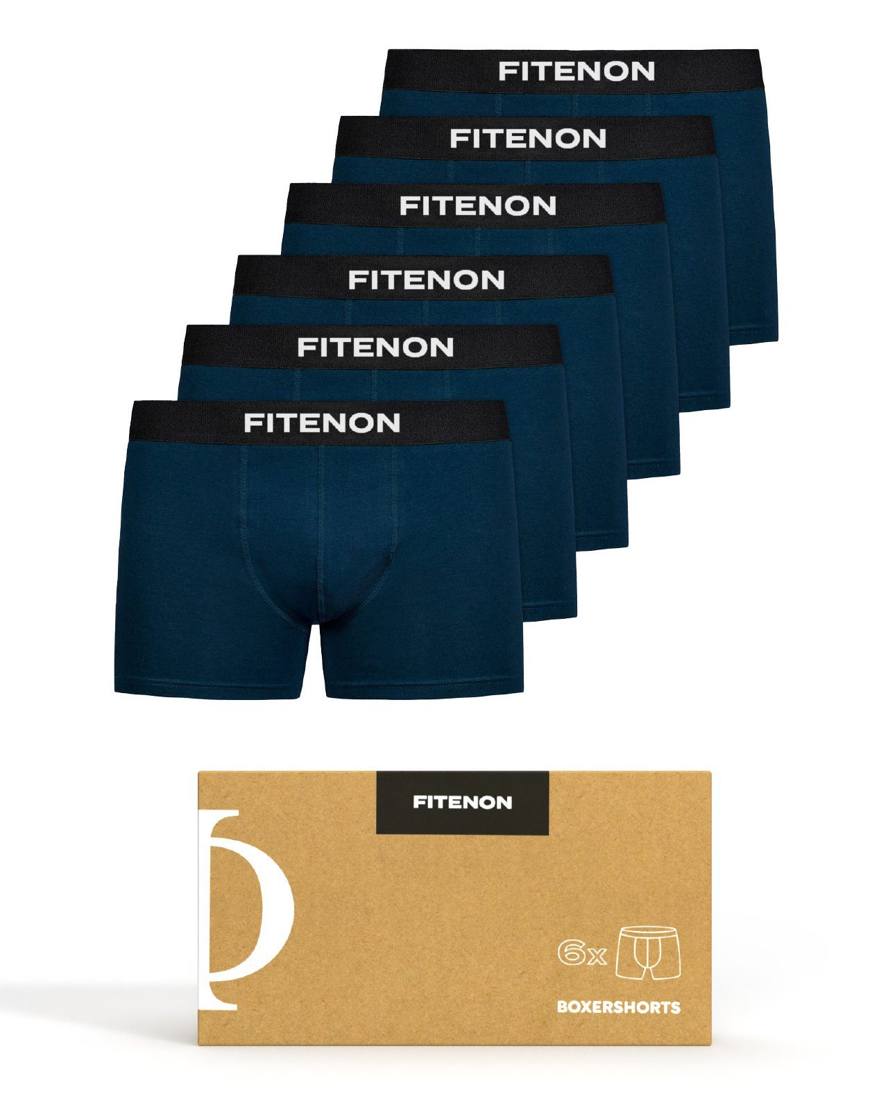 FITENON Boxershorts Herren Unterhosen, Unterwäsche, ohne kratzenden Zettel, Baumwolle (6 er Set) mit Logo-Elastikbund 6x Navy