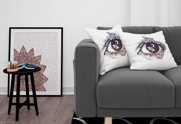 Kissenbezüge Modern Accent Doppelseitiger Digitaldruck, Abakuhaus (2 Stück), Abstrakt Frau Auge mit einem Schmetterling