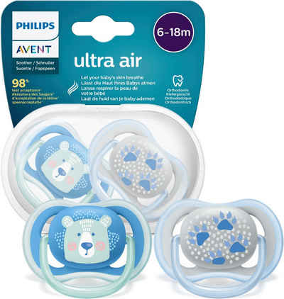 Philips AVENT Schnuller ultra air SCF085, Kiefergerecht, mit Transport- und Sterilisationsbox, 6 bis 18 Monate