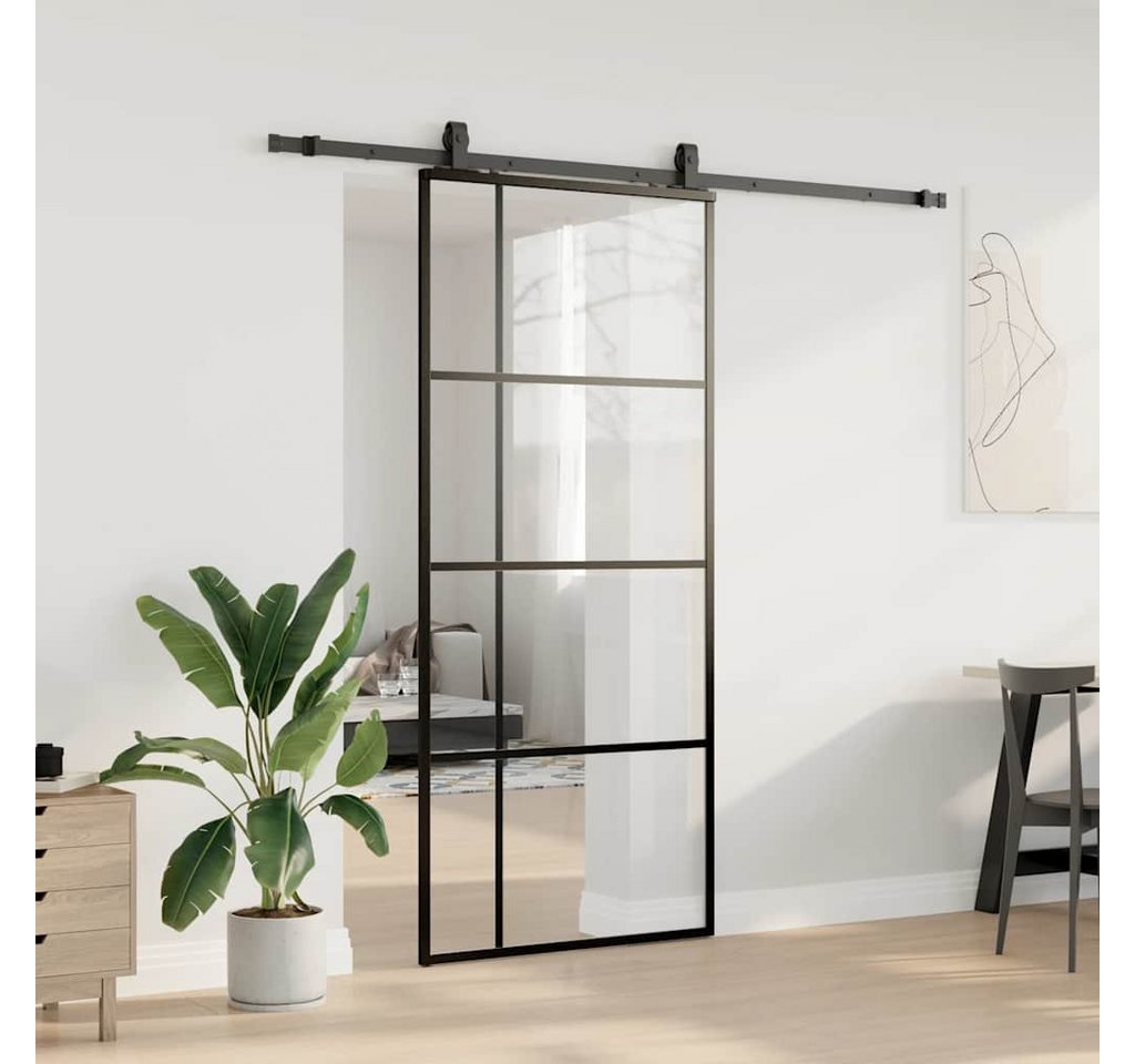 Thumbnail - vidaXL Schiebetür Schiebetür mit Beschlag Schwarz 90x205 cm ESG-Glas
