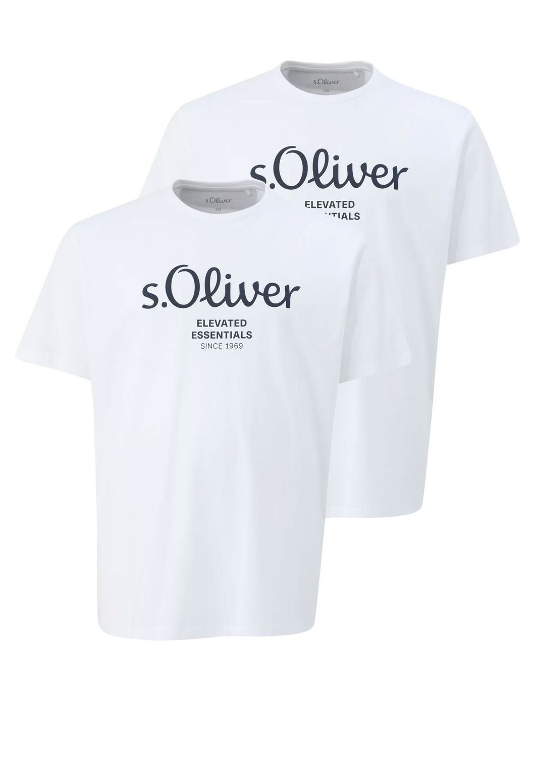 s.Oliver T-Shirt Big Size (2-tlg) Rundhals, kurzarm, Logo-Aufdruck, im 2er Pack Weiß