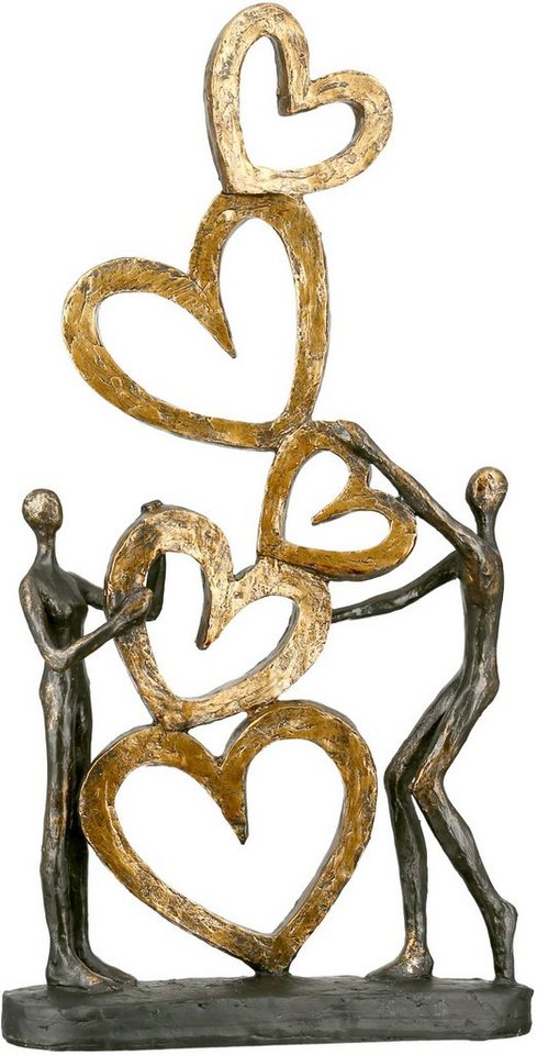 Casablanca by Gilde Dekofigur Skulptur Herz auf Herz, gold/schwarz (1 St),  Dekoobjekt, Höhe 41, Wohnzimmer, Die Skulptur hat eine Höhe von 41 cm,  Breite von 21 cm und die Tiefe ist 7